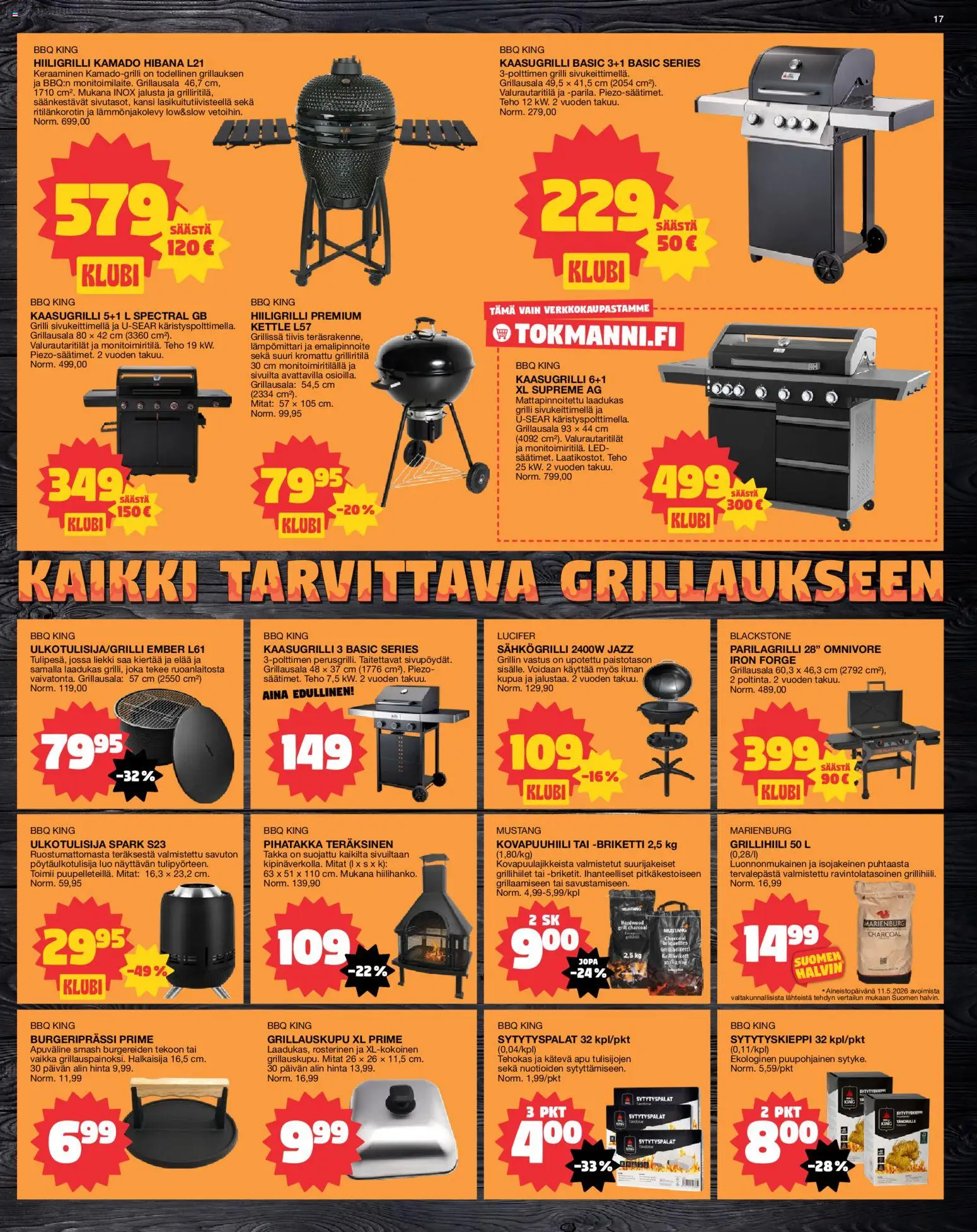 Tokmanni tarjoukset – voimassa 25.05.2026 alkaen | Sivu: 17 | Tuotteet: Briketti, Sähkögrilli, Kansi, Hiiligrilli