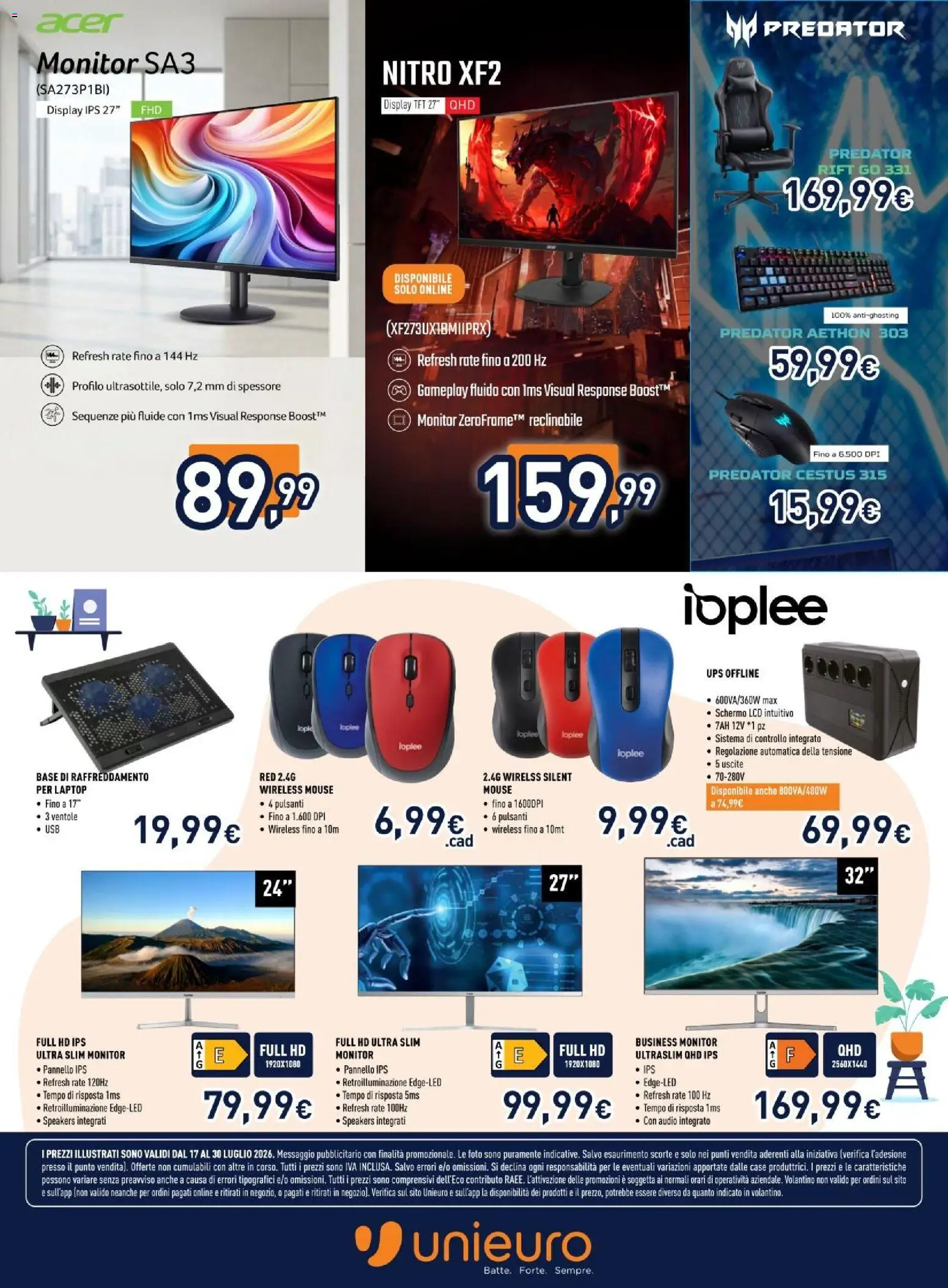 Volantino Unieuro del 17/07/2026 | Pagina: 9 | Prodotti: Monitor, Laptop, Mouse, Audio