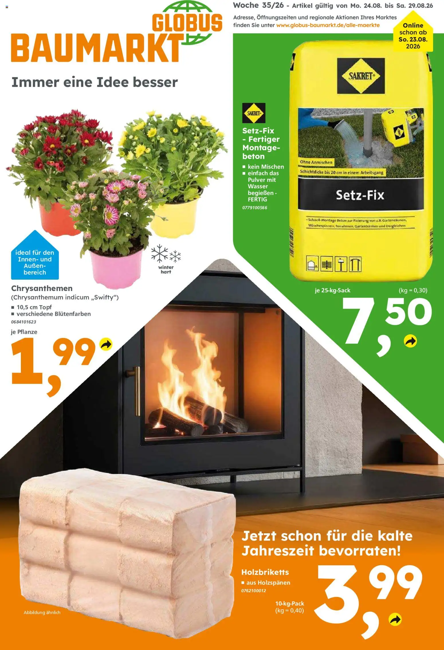 Globus Baumarkt Prospekt Oranienburg-Germendorf – gültig ab 24.08.2026 | Seite: 1 | Produkte: Wasser