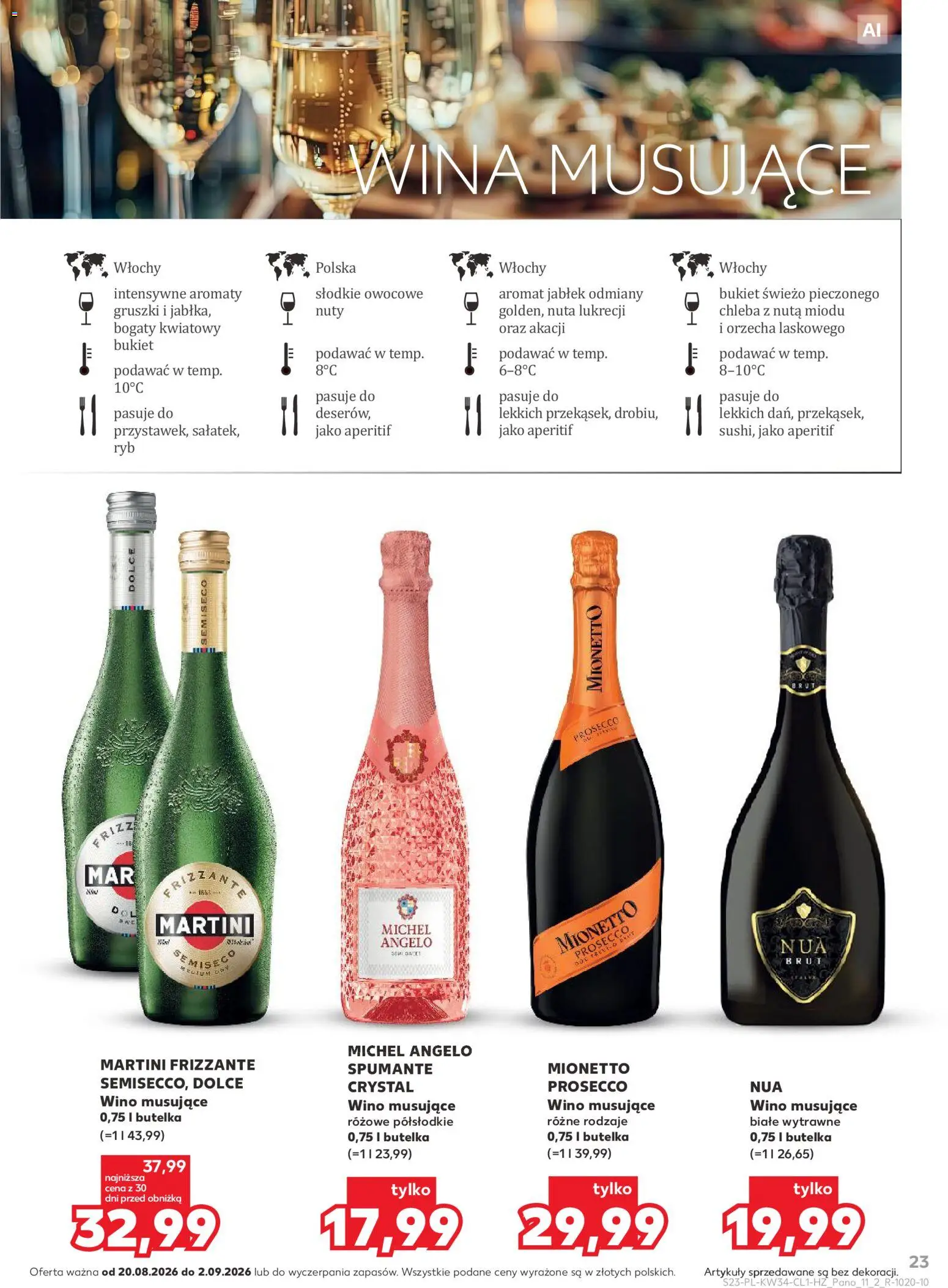 Kaufland Polsko leták - Barek od 20.08.2026 | Strana: 23 | Produkty: Mionetto Prosecco, Chleba, Prosecco, Martini