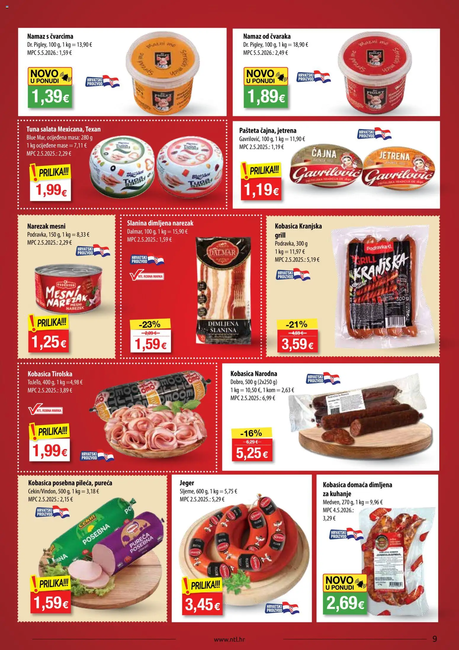 NTL katalog | vrijedi od 20.05.2026 | Stranica: 9 | Proizvodi: Narezak, Pašteta, Salata, Kobasica