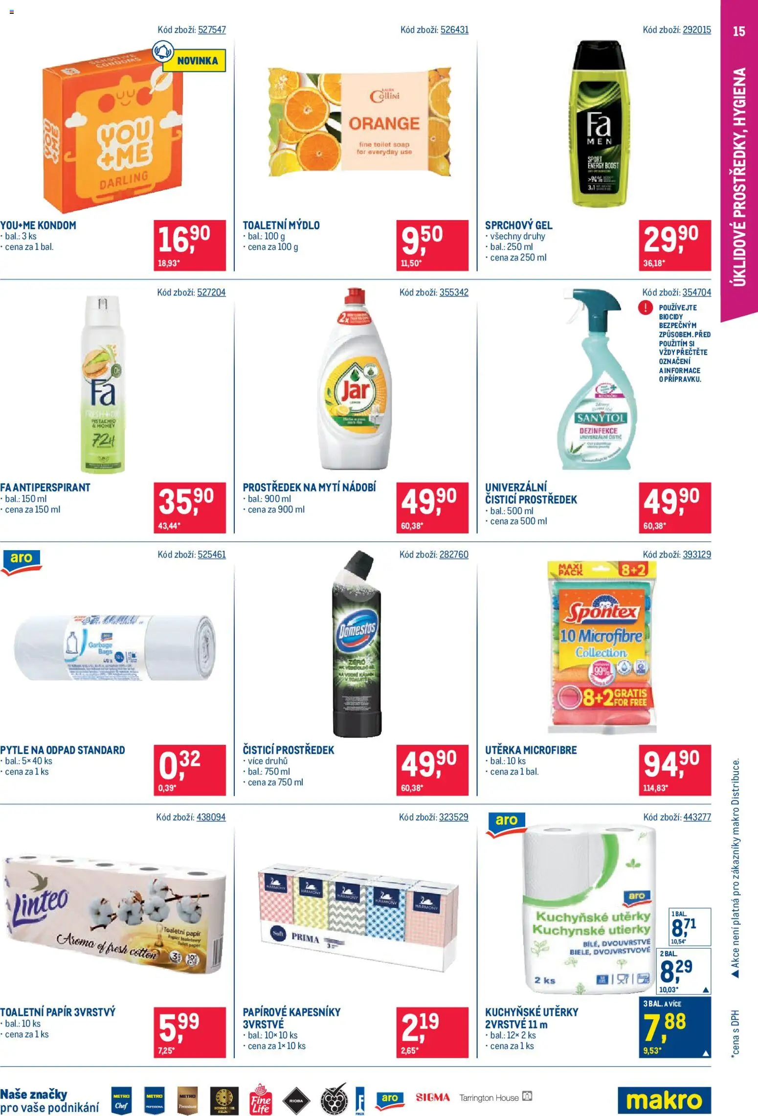 Makro leták - Maloobchod od 06.05.2026 | Strana: 15 | Produkty: Prostředek na mytí nádobí, Kuchyňské utěrky, Domestos, Toaletní papír 3vrstvý