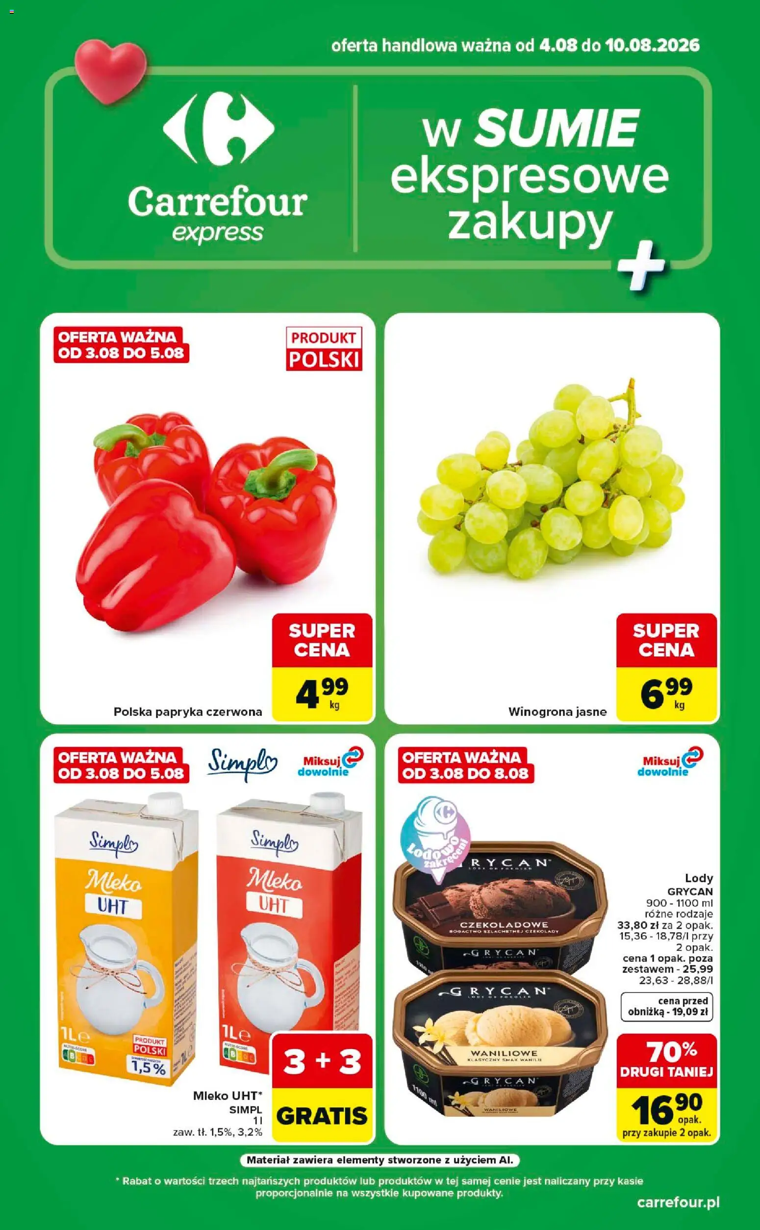 Carrefour gazetka - Express od 04.08.2026 | Strona: 1 | Produkty: Czekolady, Papryka, Mleko, Papryka czerwona