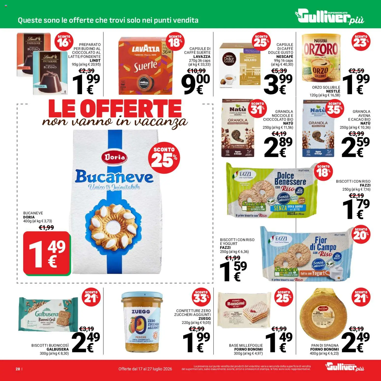 Volantino Gulliver del 17/07/2026 | Pagina: 28 | Prodotti: Uova, Caffè, Cacao, Lavazza