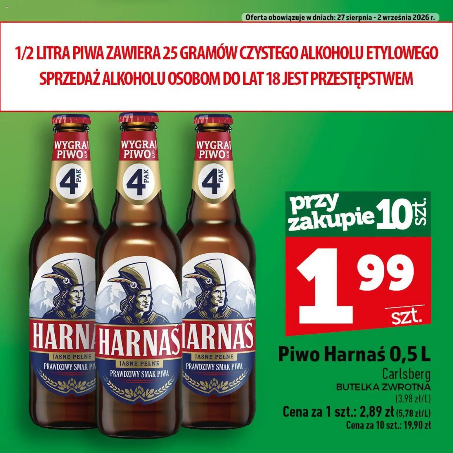 Topaz gazetka - Ogródek Piwosza od 27.08.2026 | Strona: 4 | Produkty: Carlsberg, Piwo Harnaś, Harnaś, Piwo