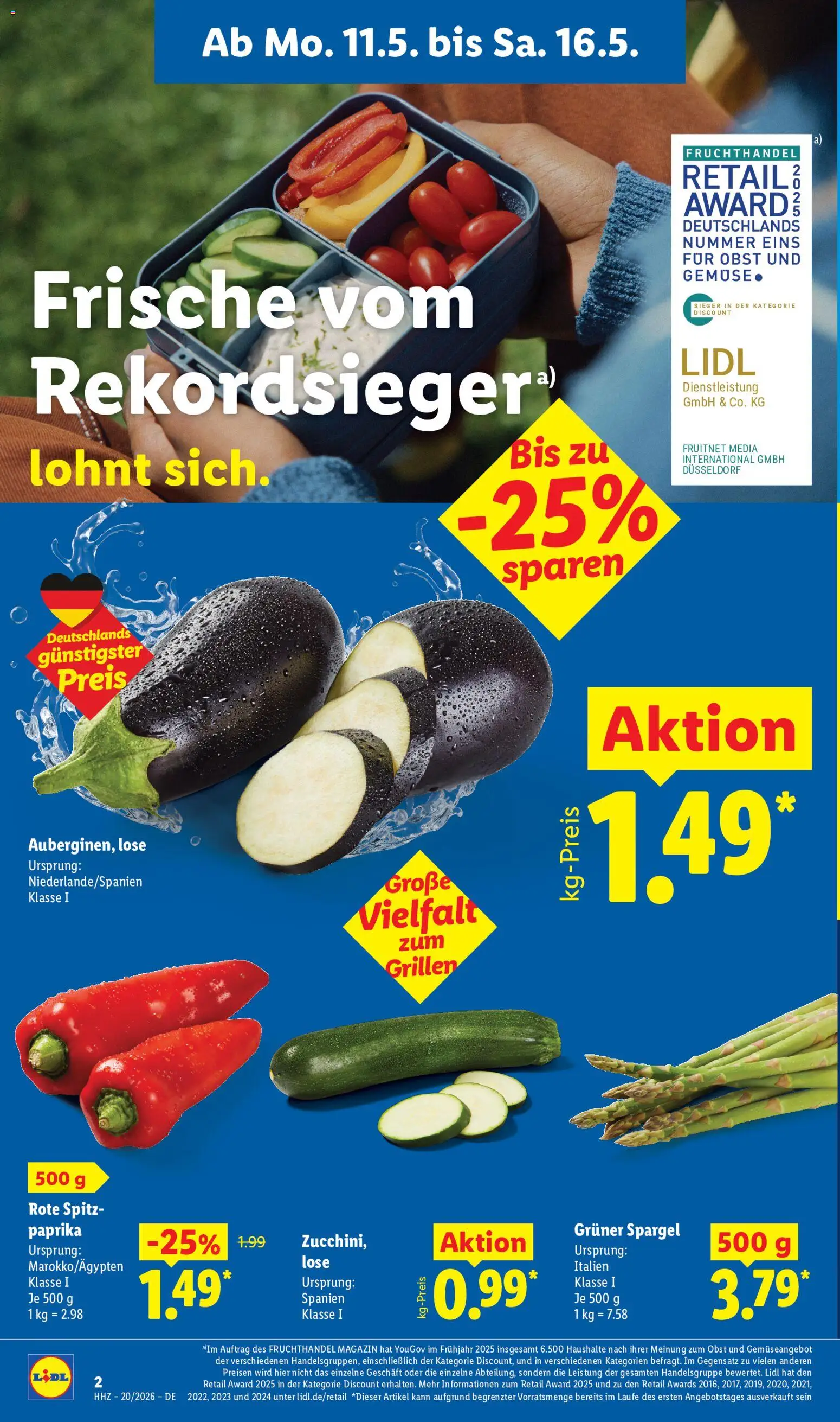 Lidl Prospekt – gültig ab 11.05.2026 | Seite: 6 | Produkte: Spargel, Gemüse, Paprika, Obst