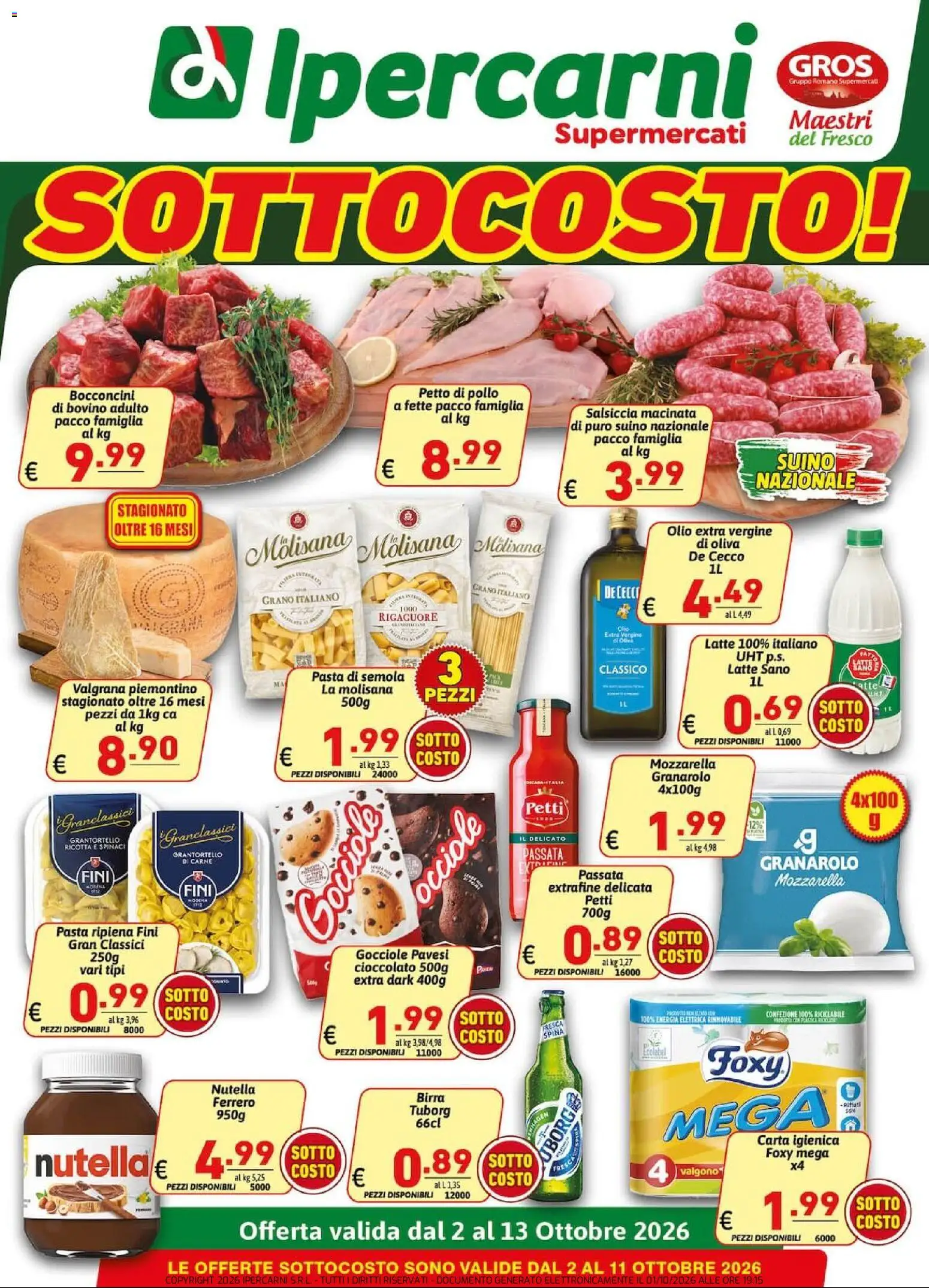 Volantino Ipercarni del 02/10/2026 | Pagina: 1 | Prodotti: Pollo, De Cecco, Ricotta, Semola