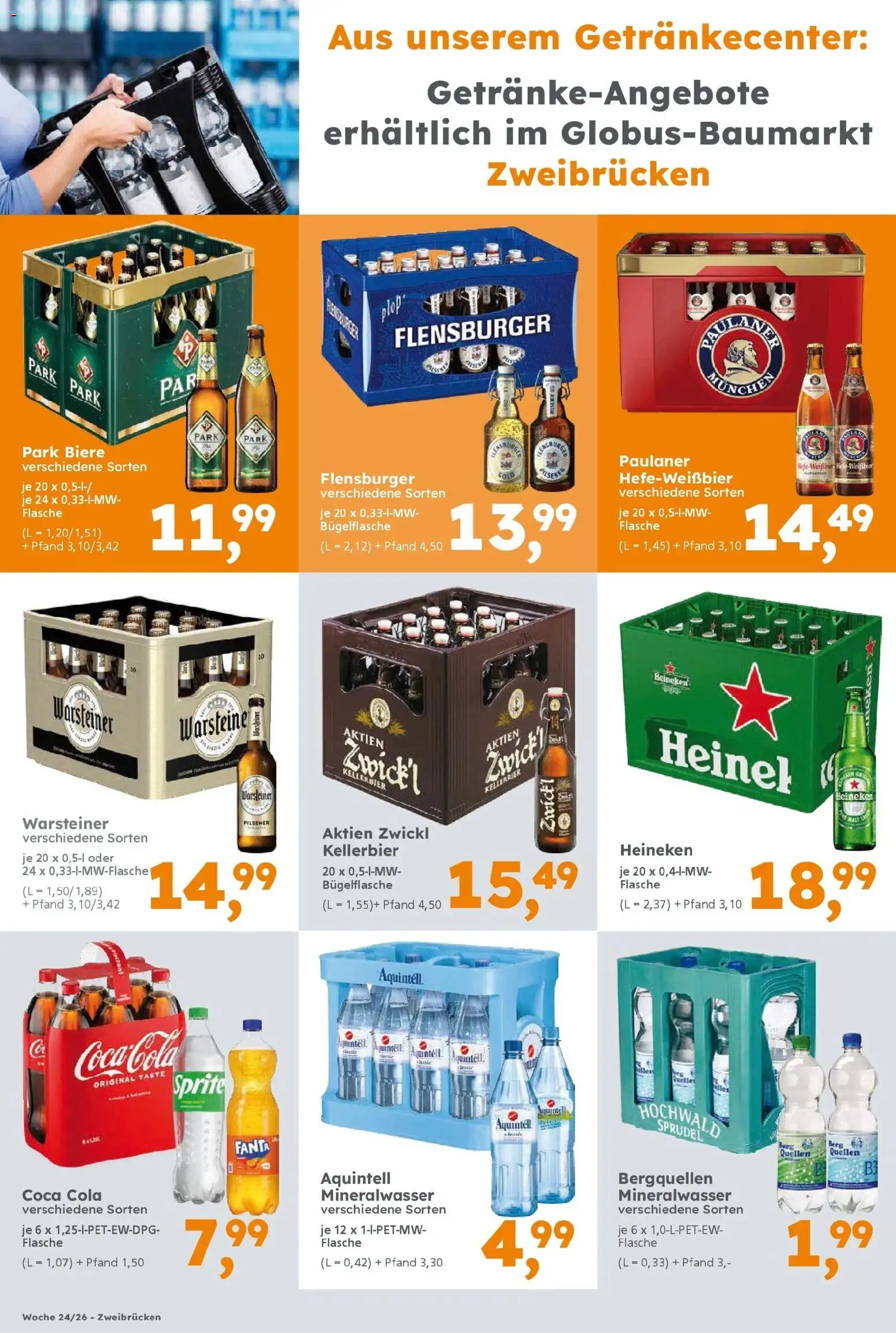 Globus Baumarkt Prospekt Homburg – gültig ab 08.06.2026 | Seite: 12 | Produkte: Sprite, Cola, Flensburger, Heineken