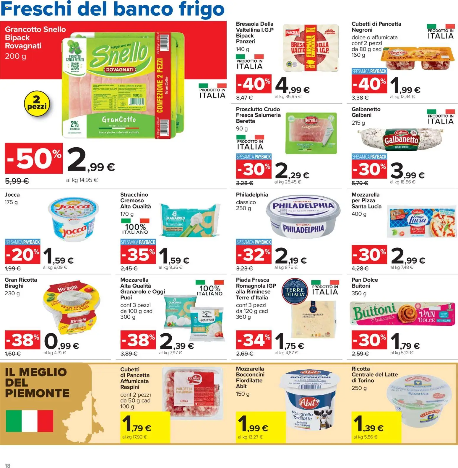 Volantino Carrefour del 19.05.2026 | Pagina: 18 | Prodotti: Prosciutto Crudo, Pancetta, Mozzarella, Ricotta