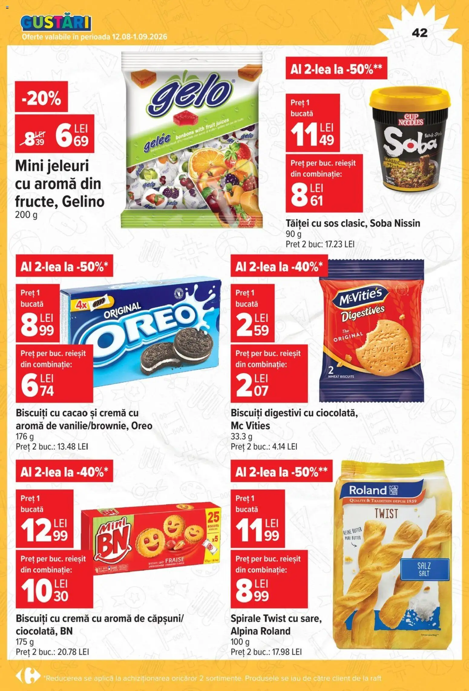 Noul catalog Carrefour – valabil de la 12.08.2026 | Pagină: 42 | Produse: Cremă, Biscuiți, Sos, Jeleuri