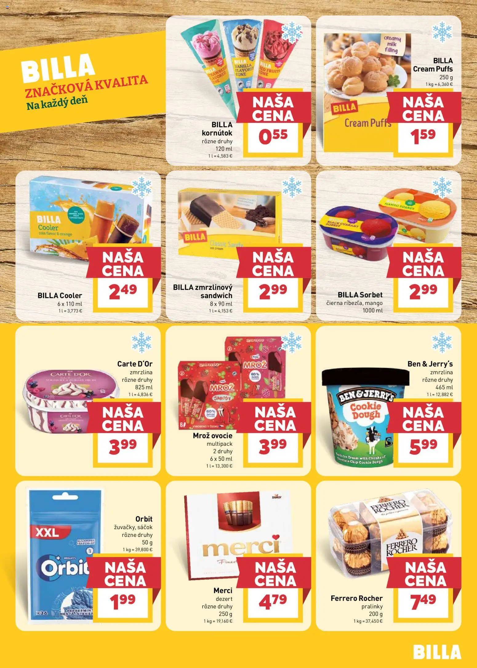 Nové Billa akcie – leták je platný od 13.05.2026 | Strana: 17 | Produkty: Zmrzlina, Sorbet, Mango, Ferrero Rocher