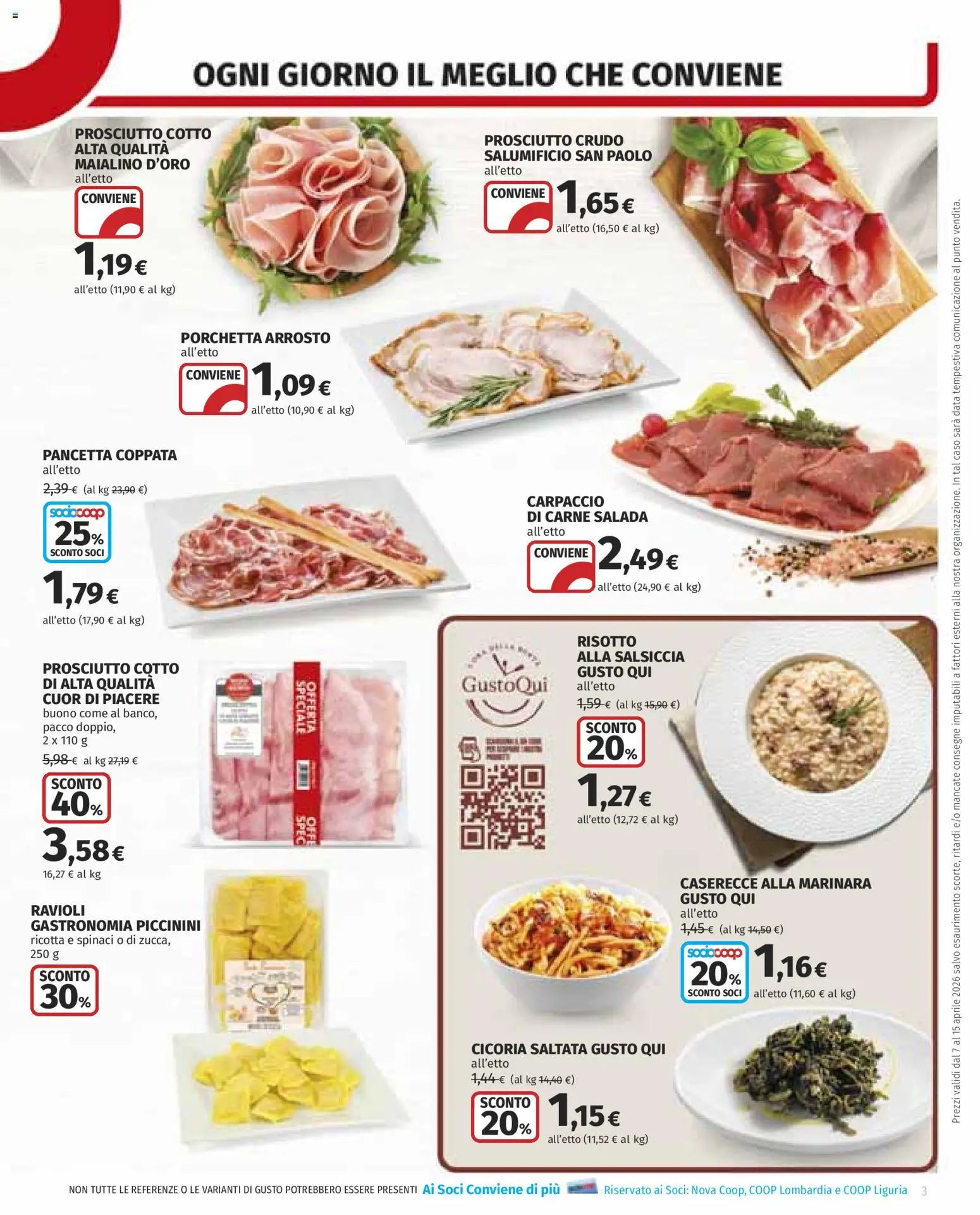 Volantino COOP del 07.04.2026 | Pagina: 3 | Prodotti: Prosciutto Crudo, Porchetta, Salsiccia, Ravioli