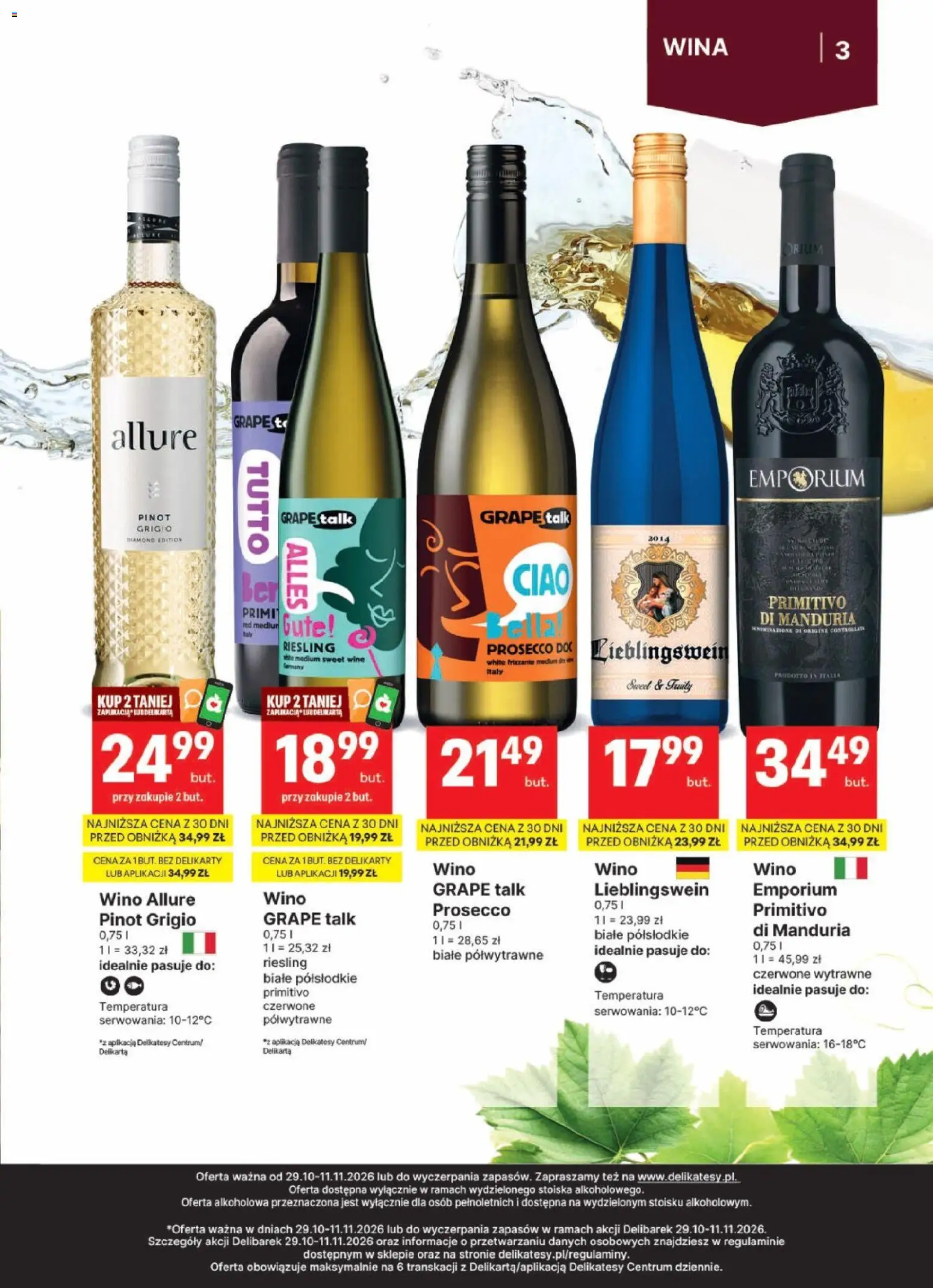 Delikatesy Centrum gazetka - DeliBarek od 29.10.2026 | Strona: 3 | Produkty: Riesling, Wino, Pinot Grigio, Prosecco