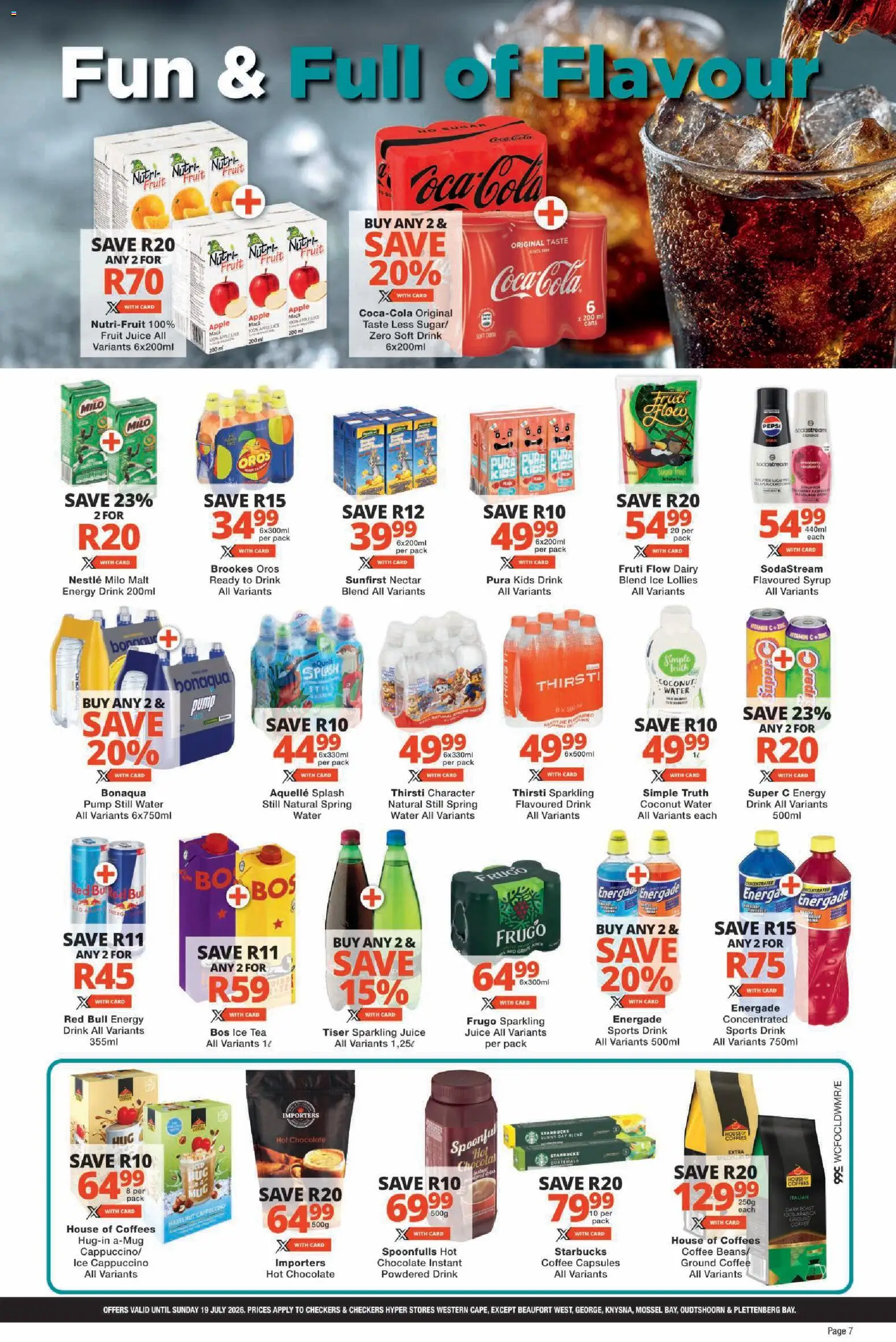 New Checkers catalogue – valid from 25/06/2026 | Page: 7 | Products: Chocolate, Juice, Syrup, Water