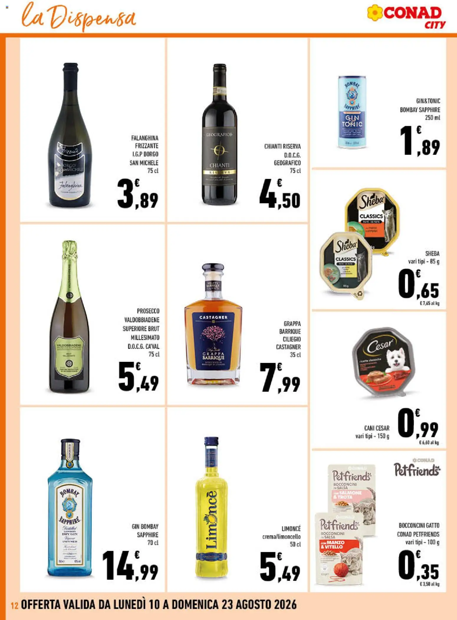 Volantino Conad del 10/08/2026 | Pagina: 12 | Prodotti: Manzo, Gin, Salsa, Bombay Sapphire