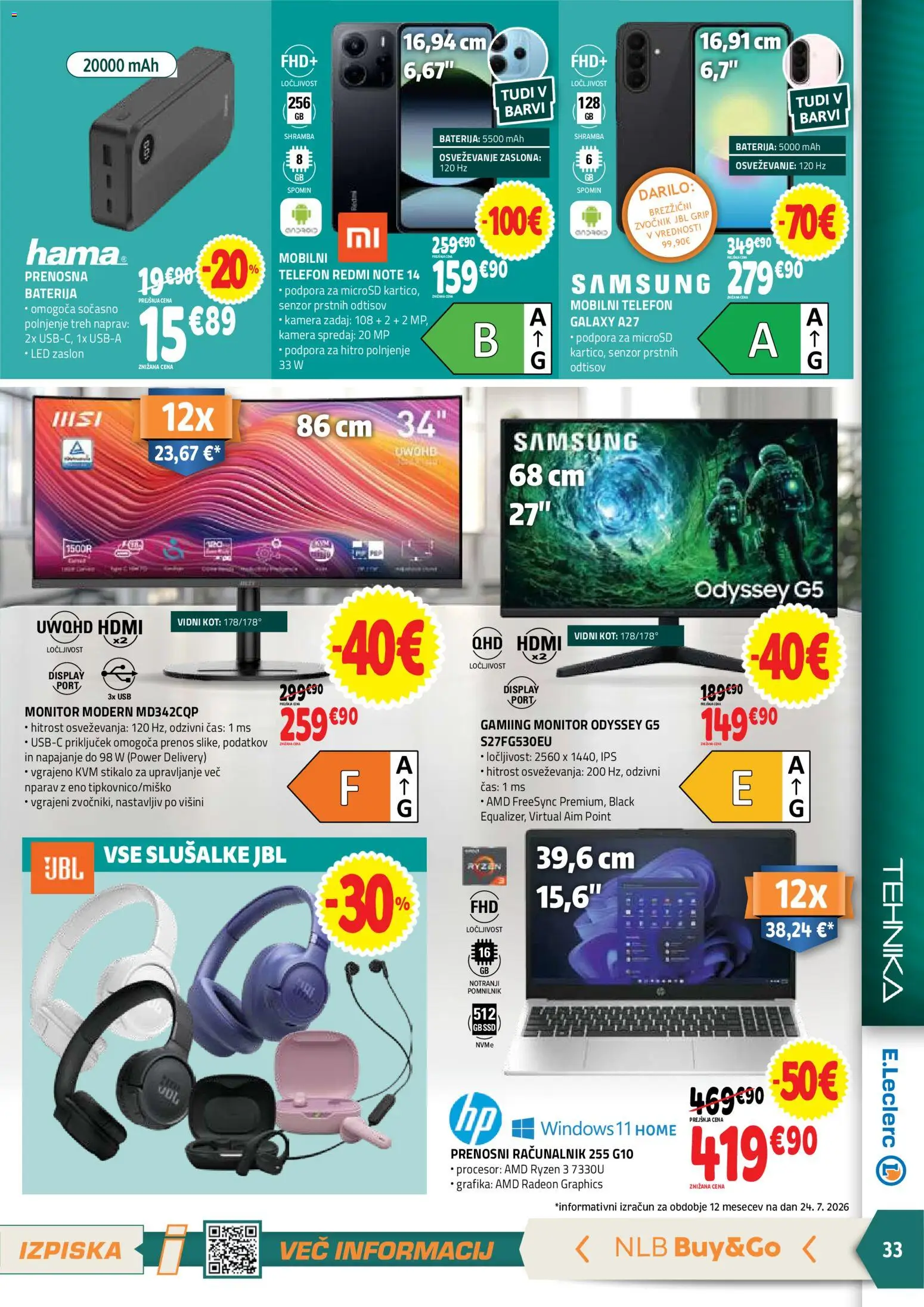 Novi E.leclerc katalog ponudbe – veljaven od 05.08.2026 | Stran: 33 | Izdelki: Monitor, Baterija, Kamera, Zvocnik
