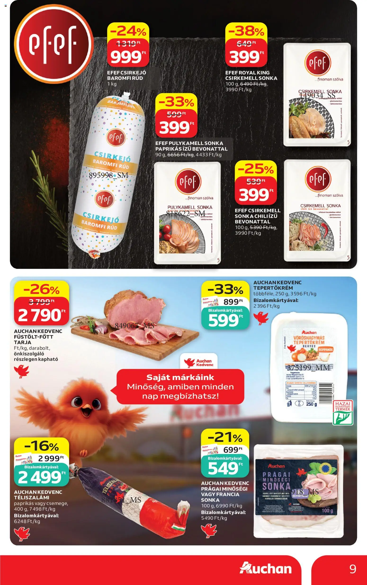 Auchan akciós ujság - amely érvényes a következő dátumtól: 2026.07.16. | Oldal: 9 | Termékek: Pulykamell, Tarja, Pulykamell sonka, Tepertőkrém