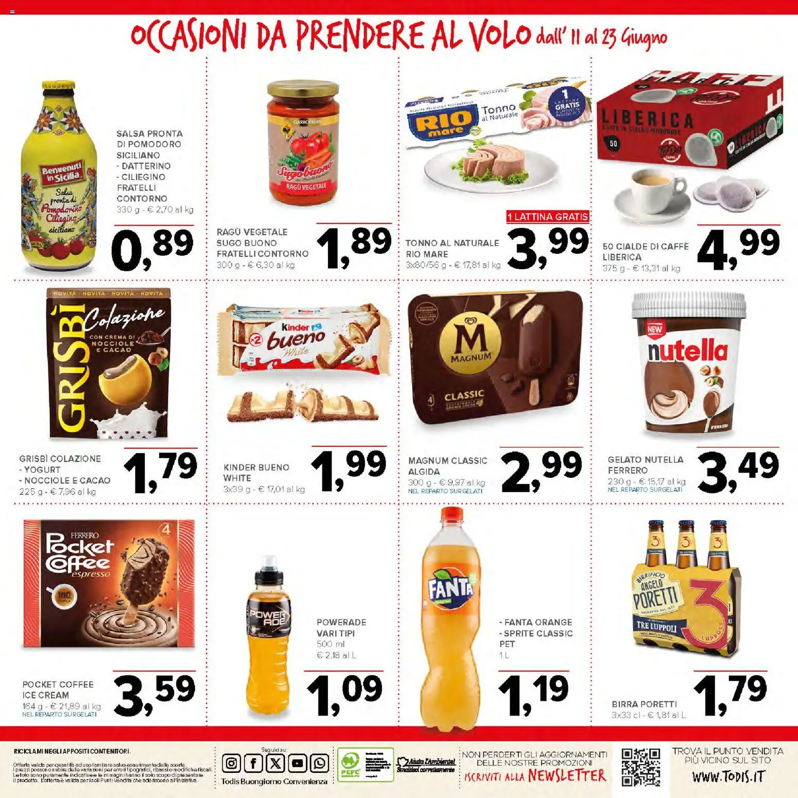 Volantino Todis del 11.06.2026 | Pagina: 20 | Prodotti: Caffè, Birra, Pomodoro, Nutella