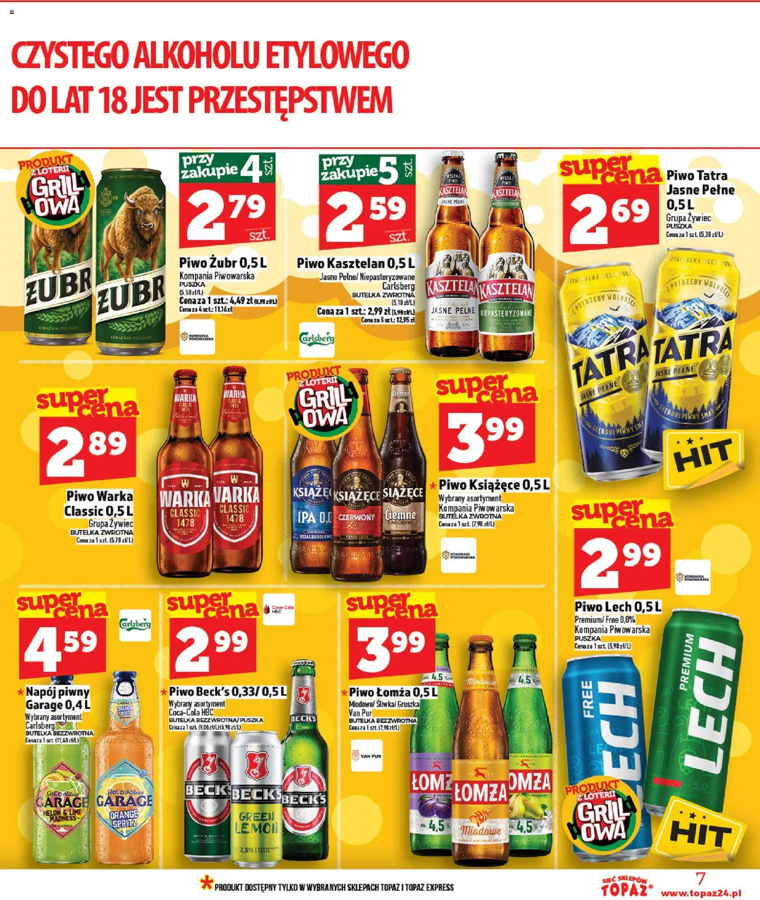 Topaz gazetka - MAZ od 16.04.2026 | Strona: 7 | Produkty: Piwo żubr, Gruszka, Warka, Piwo