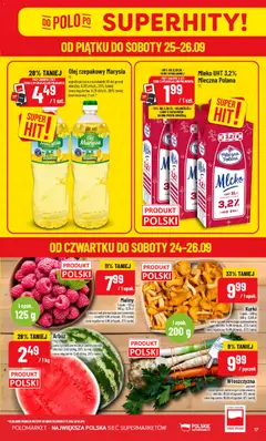 Pogląd oferty "POLOmarket gazetka" - ważna od 23.09.2026 | Strona: 17 | Produkty: Arbuz, Maliny, Włoszczyzna, Mleko UHT