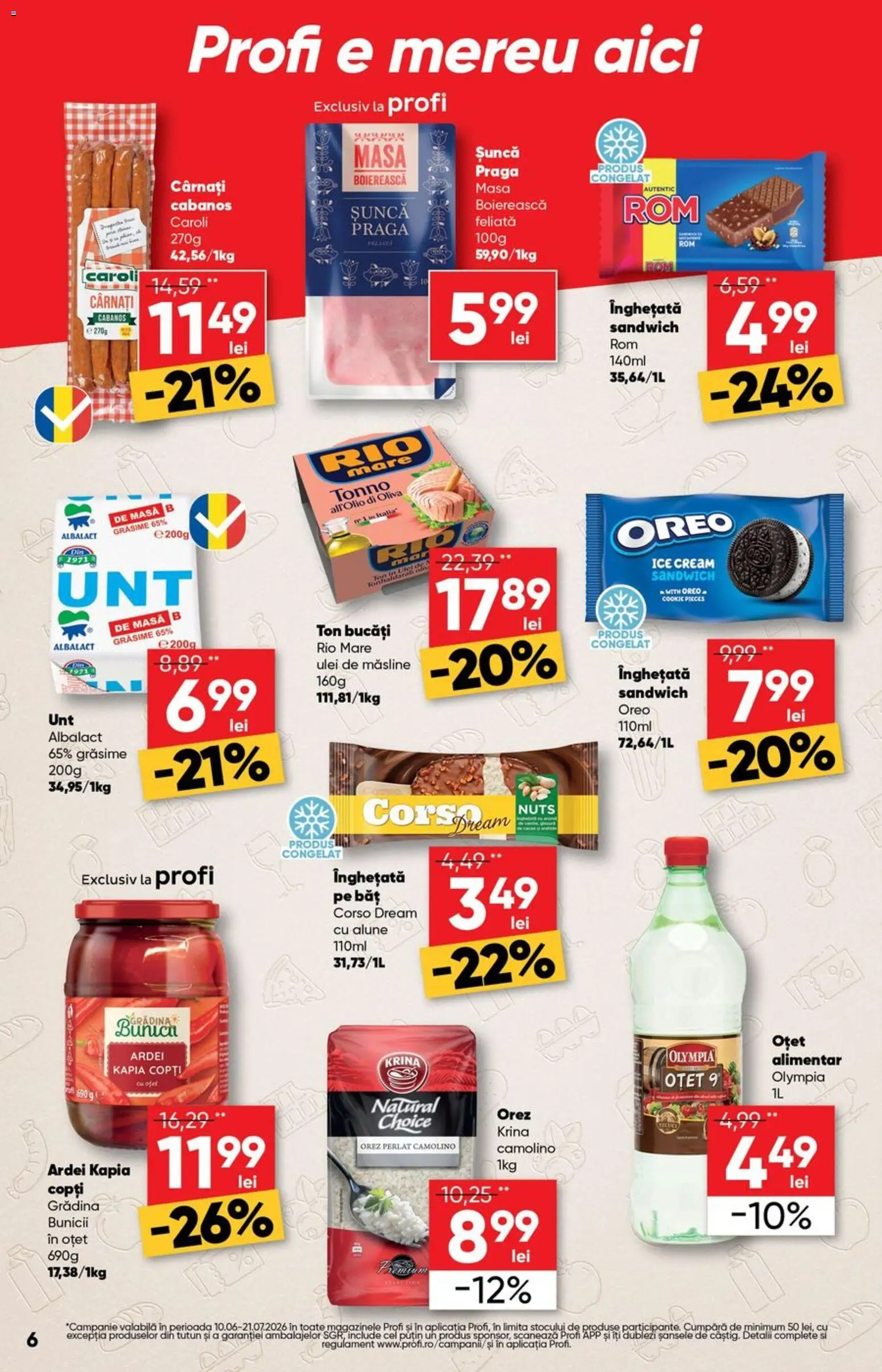 Noul catalog Profi – valabil de la 10.06.2026 | Pagină: 6 | Produse: Măsline, Oțet, Înghețată, Cârnați