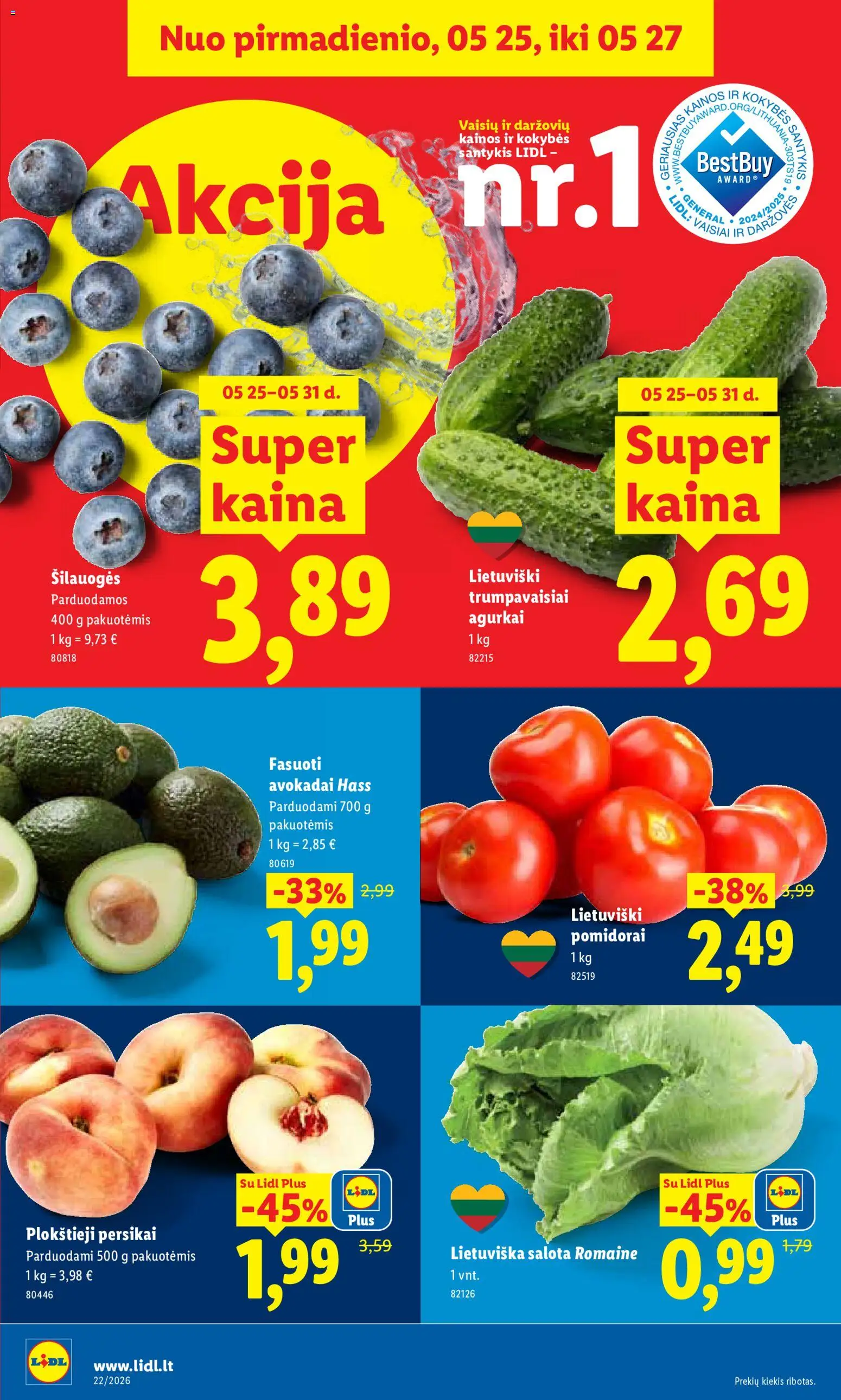 LIDL akcijos nuo 25.05.2026 | Puslapis: 4 | Prekių: Salota, Avokadai, Šilauogės, Pomidorai