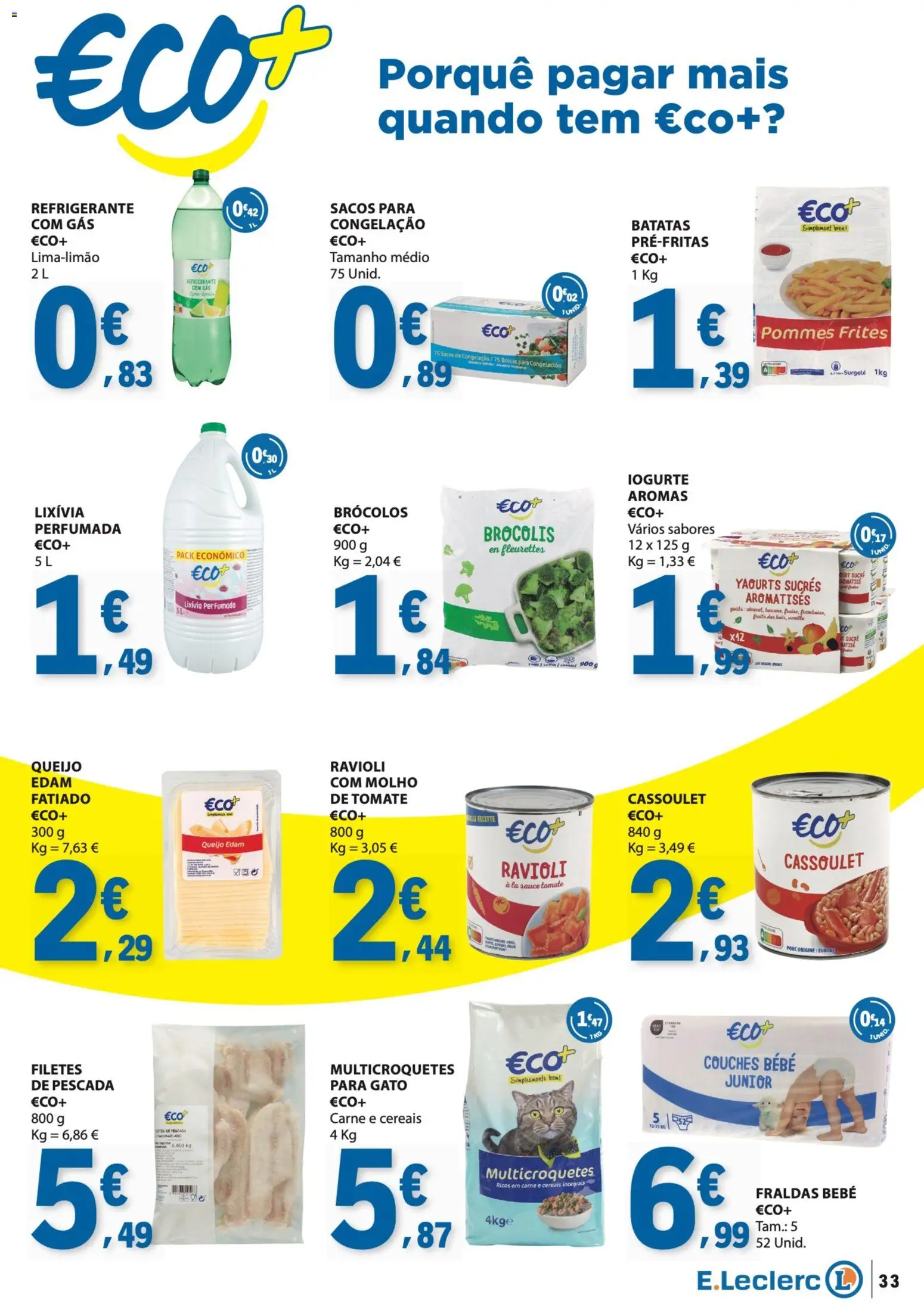 E.Leclerc folheto │ válido de 08/10/2026 | Página: 33 | Produtos: Fraldas, Pescada, Batatas, Queijo