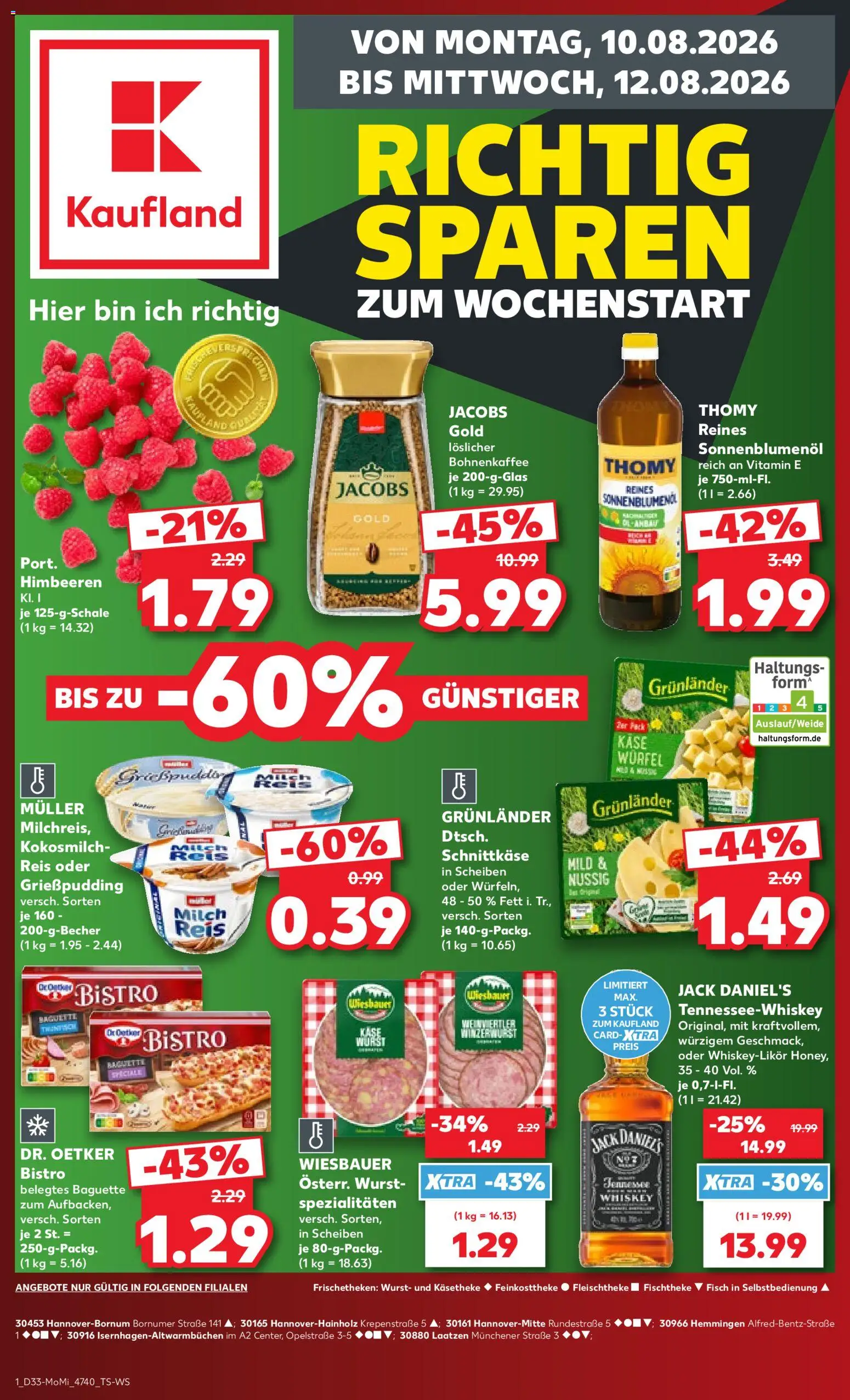 Kaufland Prospekt Hannover – gültig ab 10.08.2026 | Seite: 1 | Produkte: Milch, Baguette, Fisch, Grunlander