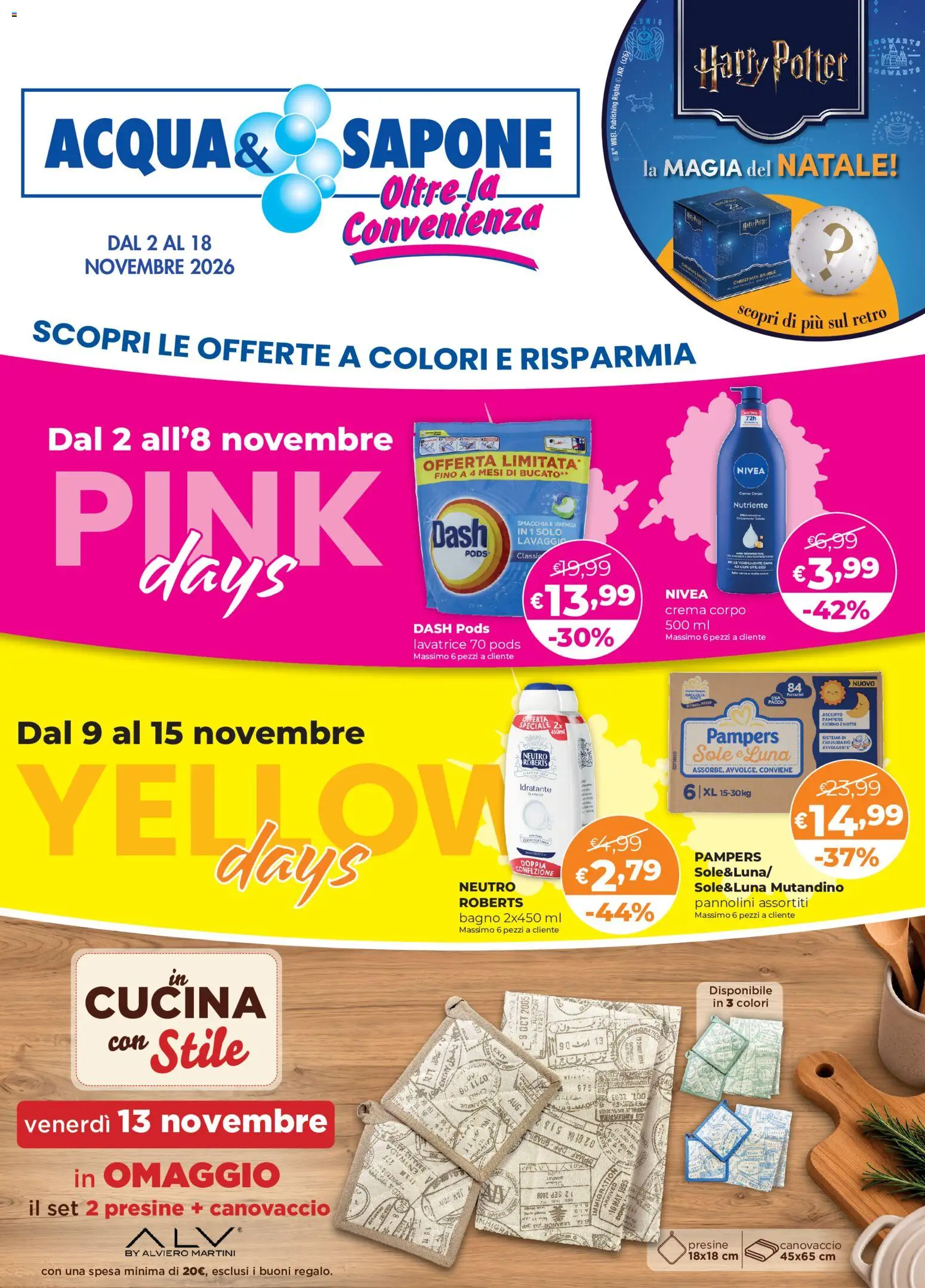 Volantino Acqua e Sapone del 02/11/2026 | Pagina: 1 | Prodotti: Pannolini, Sapone, Lavatrice, Pampers