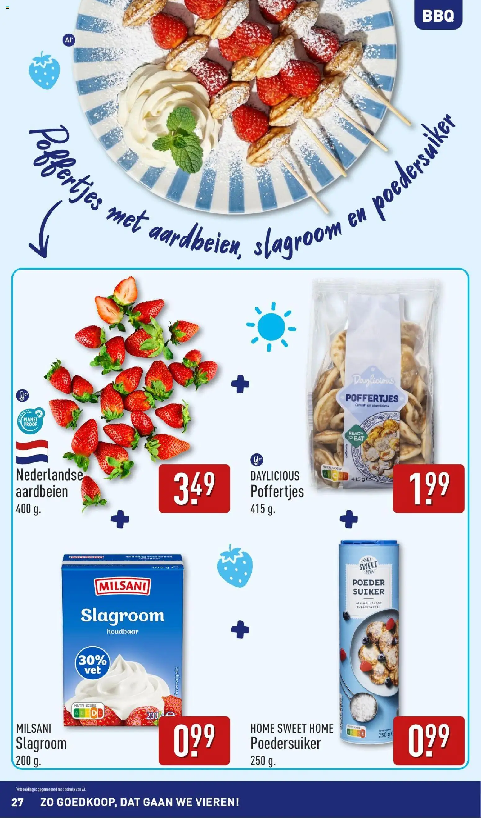 {H1} | Pagina: 27 | Producten: Waffelini, Aardbeien, Slagroom, Poeder