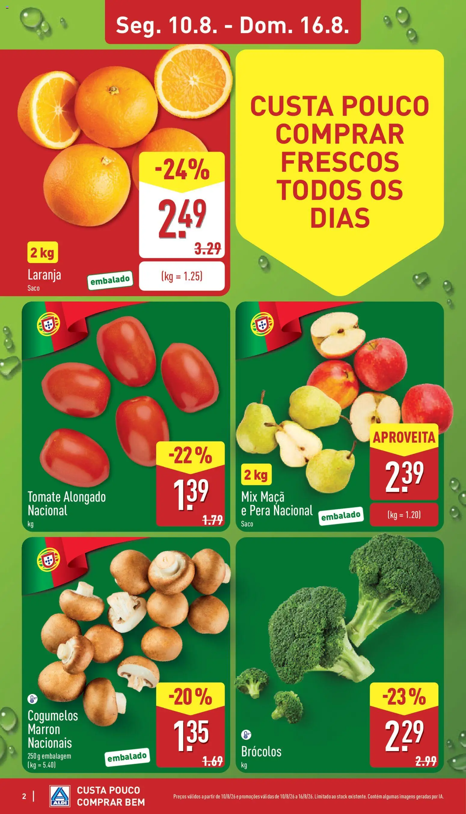 Aldi folheto │ válido de 10/08/2026 | Página: 2 | Produtos: Brócolos, Maça, Tomate, Cogumelos