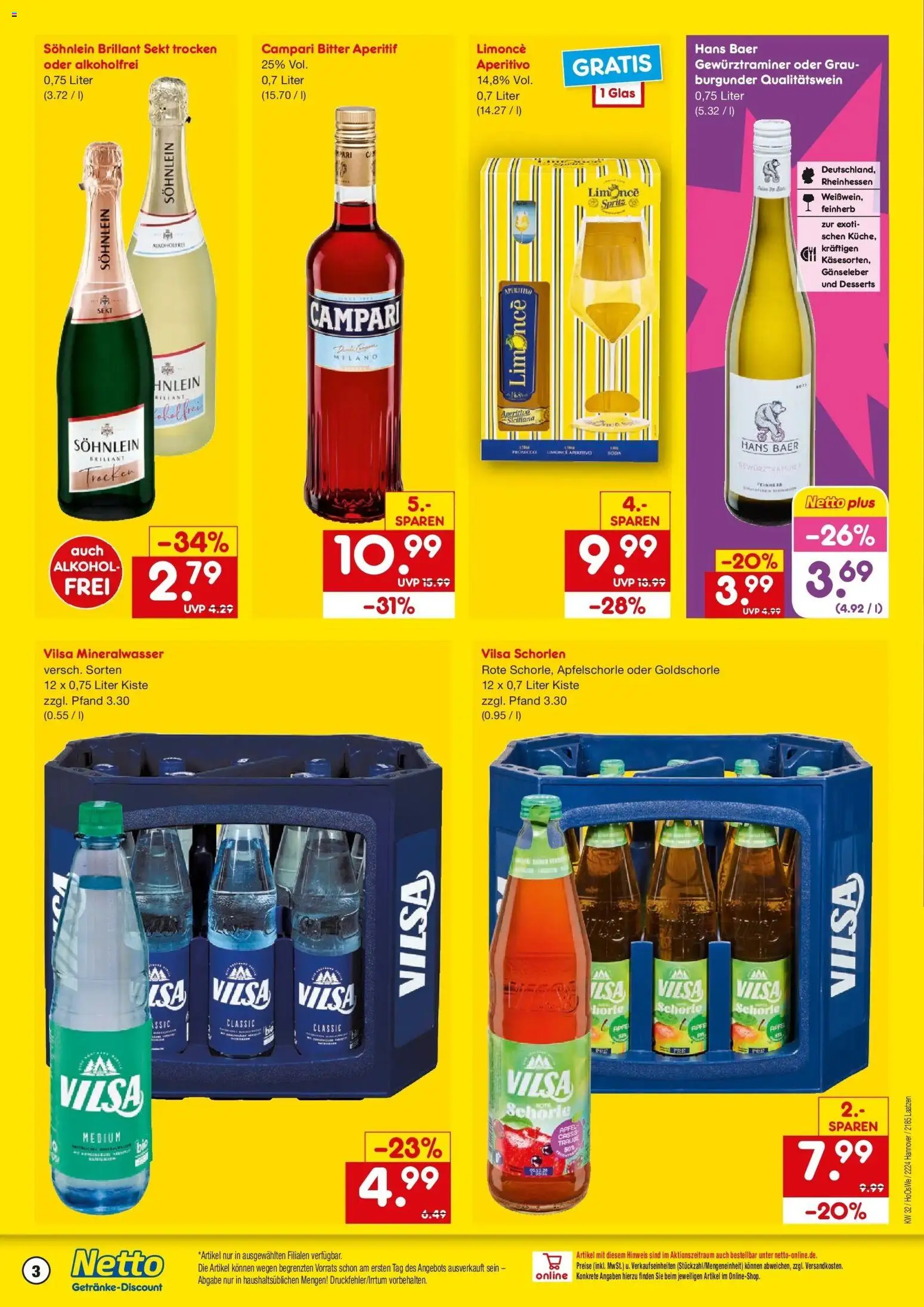 Netto Marken-Discount Prospekt Laatzen – gültig ab 03.08.2026 | Seite: 3 | Produkte: Sekt, Campari, Mineralwasser