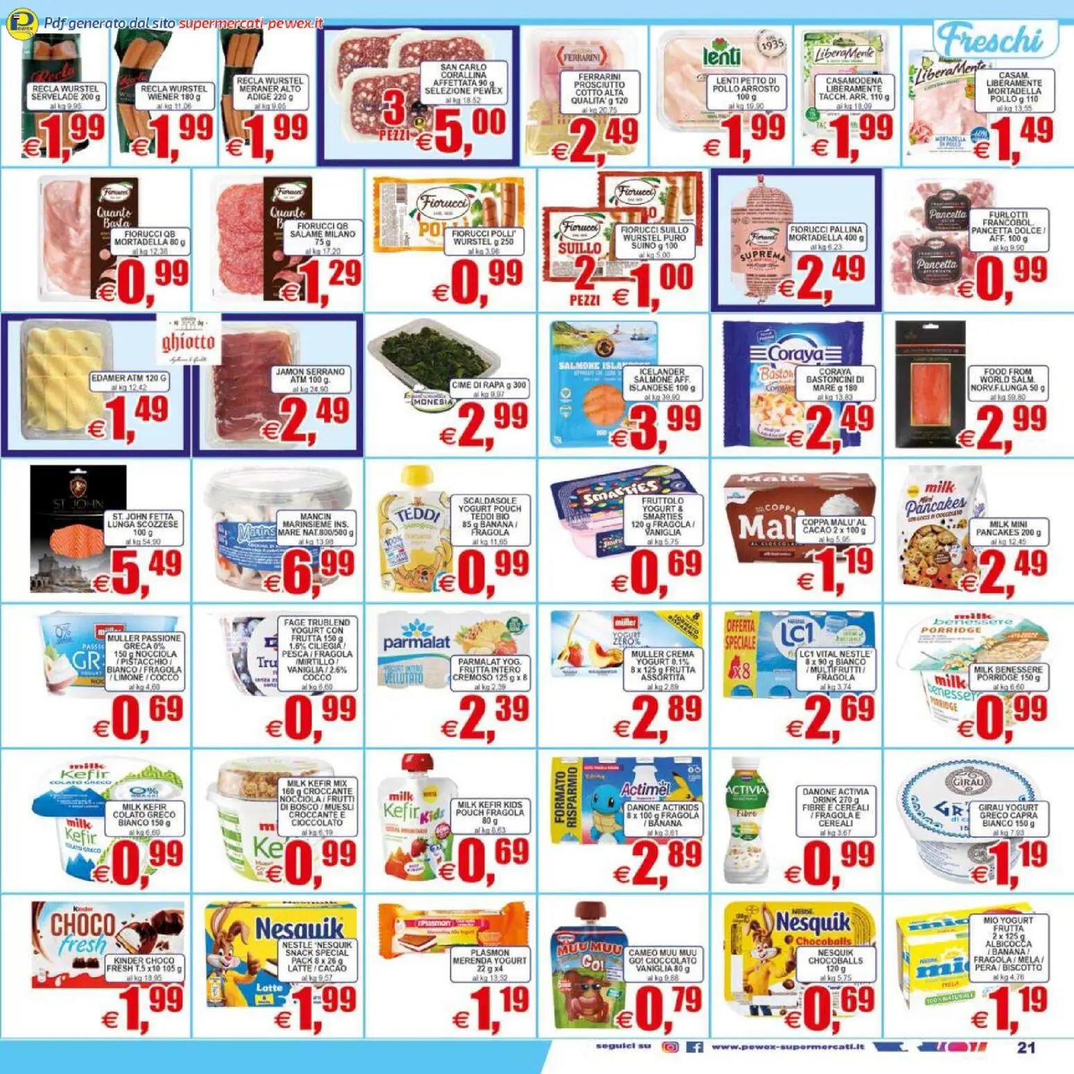 Volantino Pewex del 07.04.2026 | Pagina: 21 | Prodotti: Pollo, Salmone, Wurstel, Pera