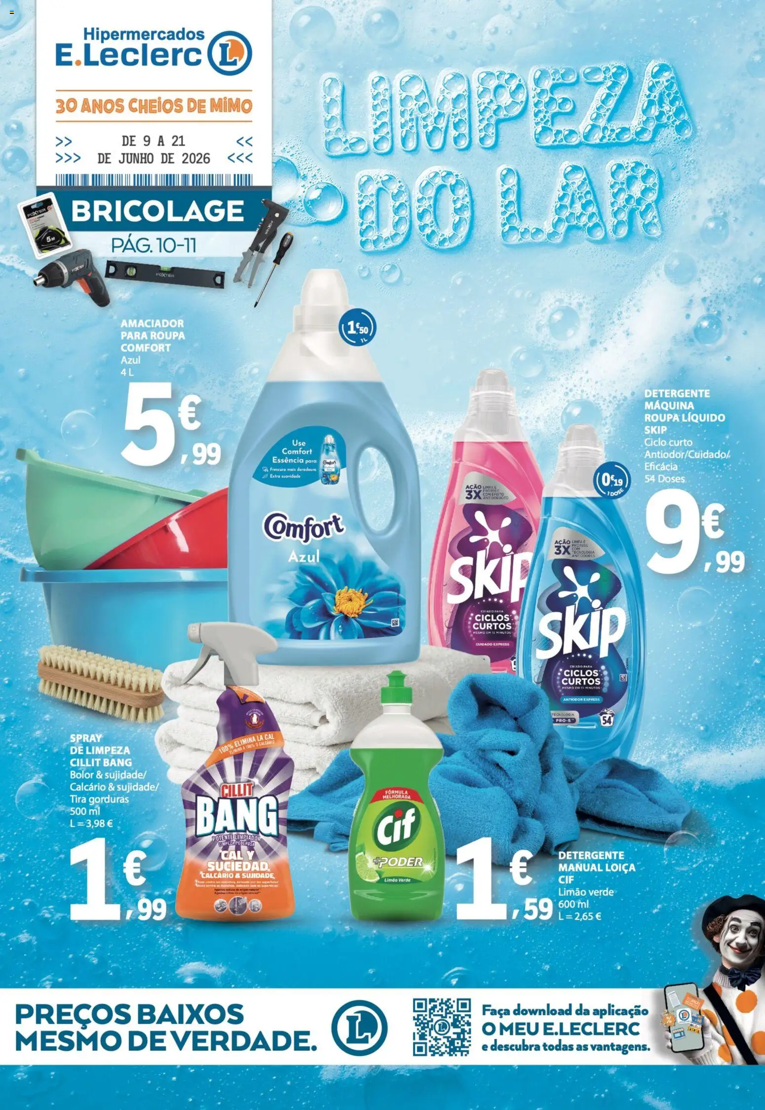 E.Leclerc folheto Especial Limpeza do Lar │ válido de 09.06.2026 | Página: 1 | Produtos: Faca, Detergente, Cillit bang bolor