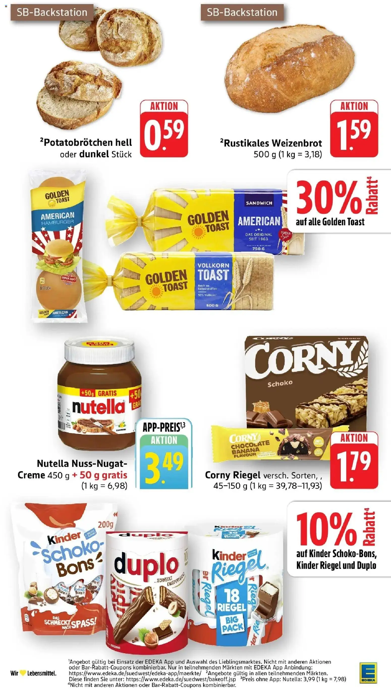 Edeka Prospekt Überlingen (ab 03.08.2026) » Angebote Online | Seite: 19 | Produkte: Corny riegel, Toast, Kinder riegel, Creme