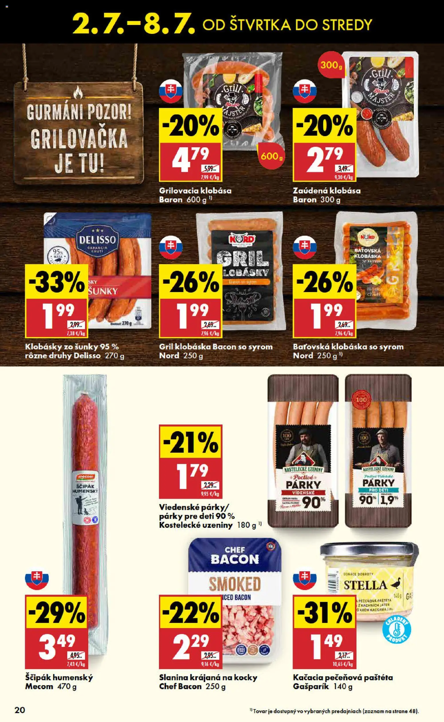 Nové Biedronka akcie – leták je platný od 02.07.2026 | Strana: 20 | Produkty: Gril, Slanina, Klobása, Párky