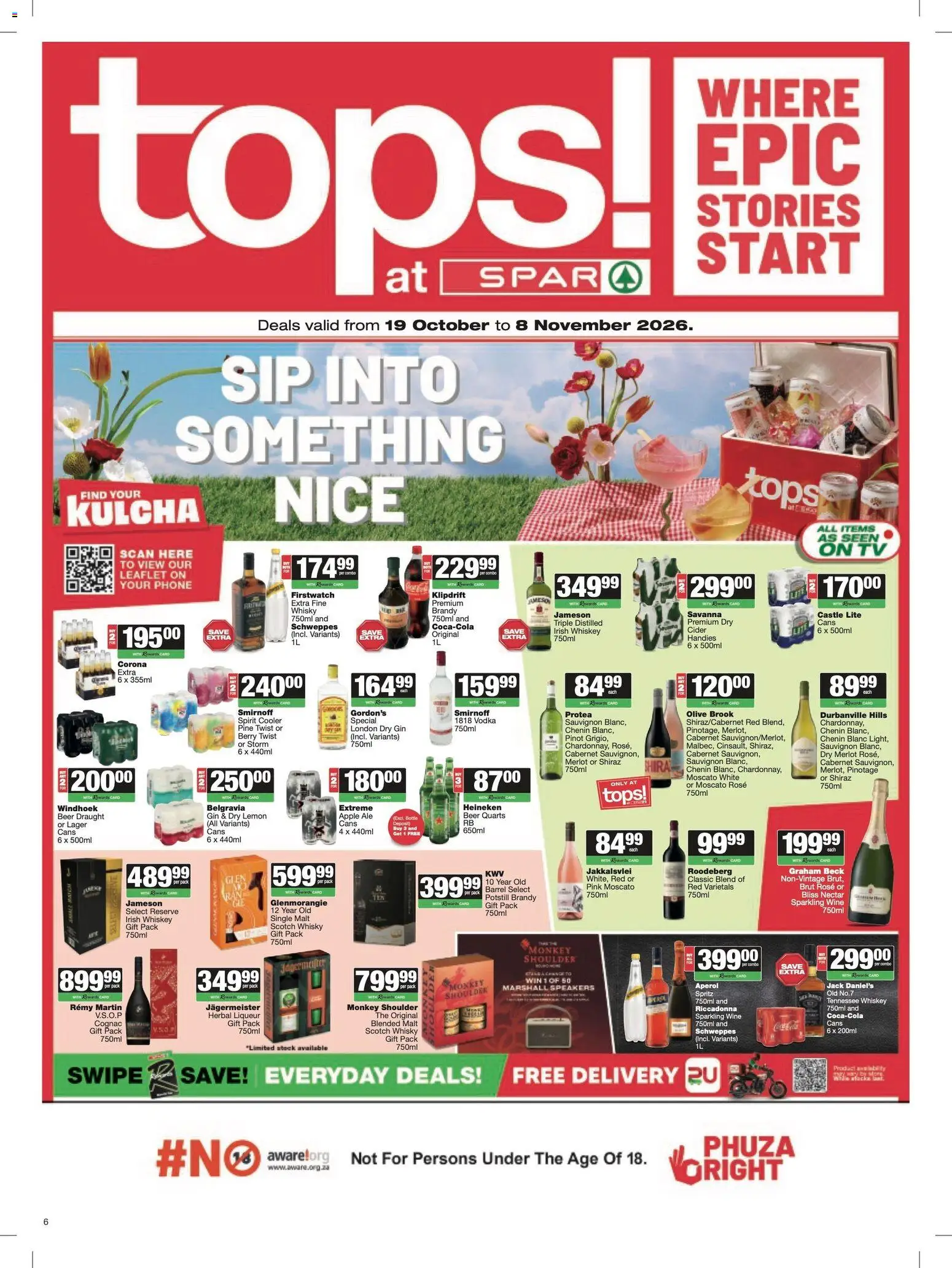 New Spar catalogue – valid from 19/10/2026 | Page: 6 | Products: Phone, Brandy, Cooler, Lemon