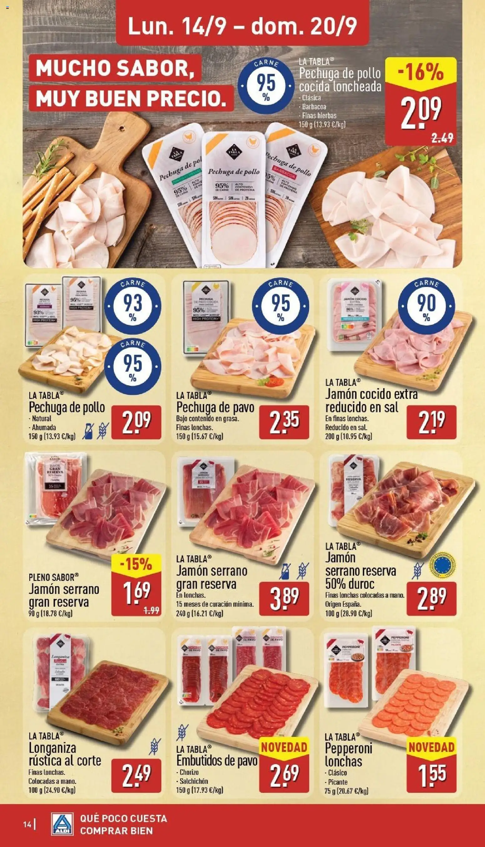 Aldi folleto Canarias │ válido desde el 14/09/2026 | Página: 14 | Productos: Jamón serrano, Carne, Pollo, Hierbas