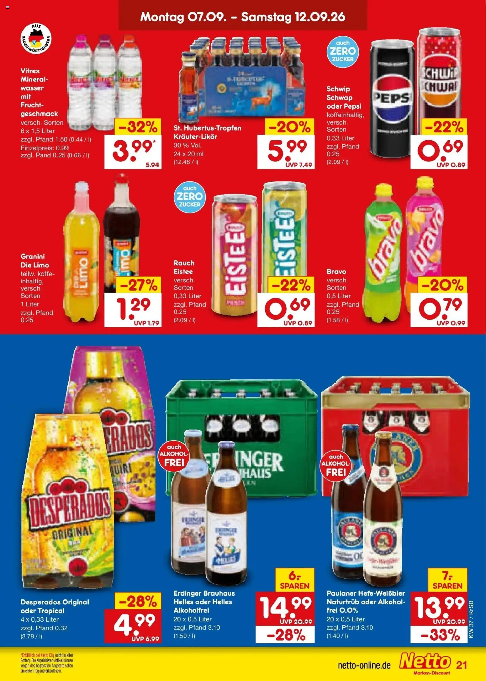 Netto Marken-Discount Prospekt Baesweiler – gültig ab 07.09.2026 | Seite: 29 | Produkte: Alkohol, Zucker, Desperados, Granini die limo