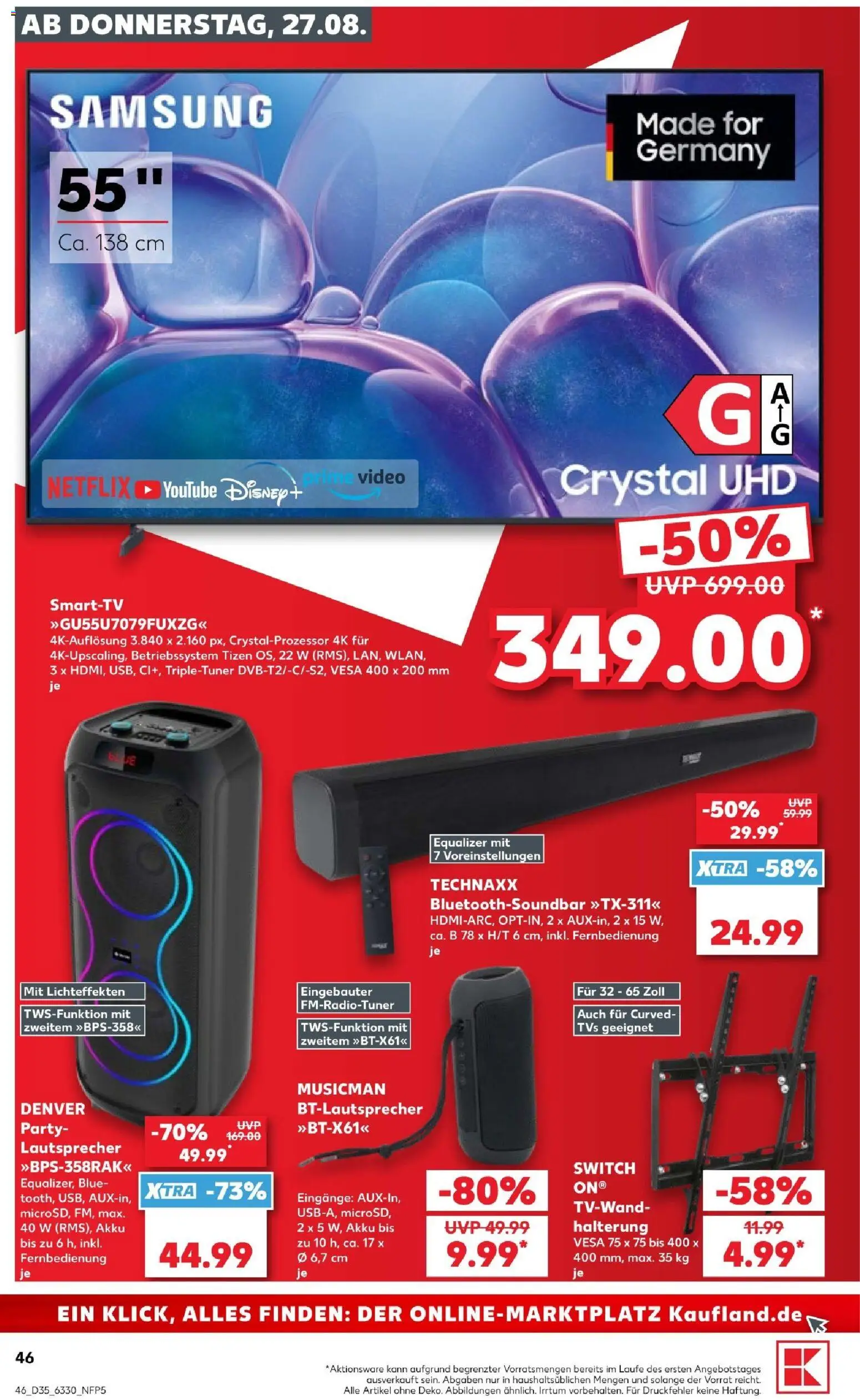 Kaufland Prospekt Kiel – gültig ab 27.08.2026 | Seite: 46 | Produkte: Lautsprecher, Samsung, Video