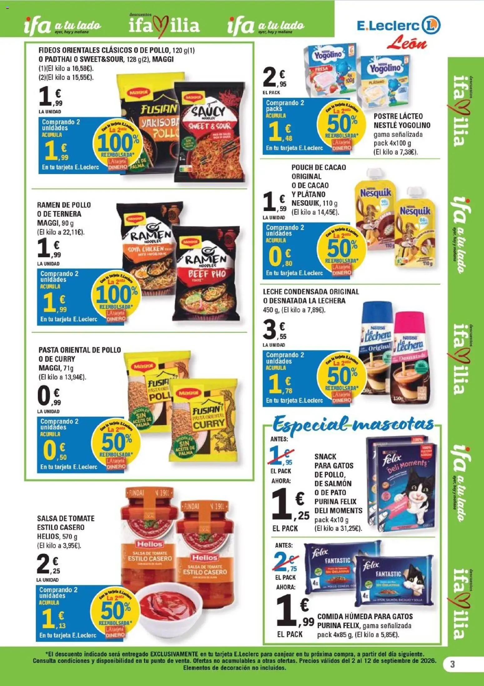 E.Leclerc folleto León │ válido desde el 02/09/2026 | Página: 3 | Productos: Leche, Tomate, Pato, Decoración