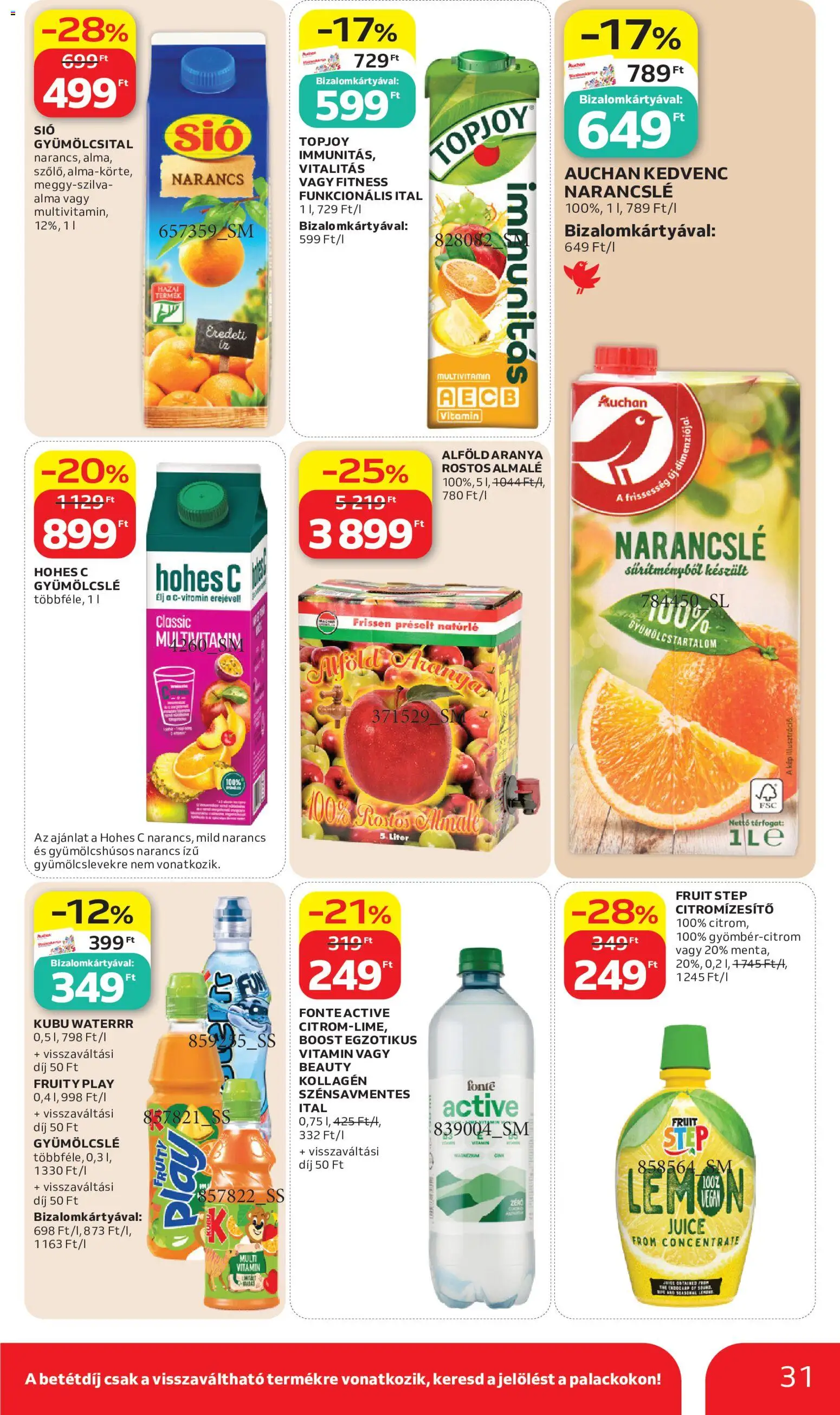 Auchan akciós ujság - amely érvényes a következő dátumtól: 11.06.2026 | Oldal: 31 | Termékek: Gyümölcsital, Hohes c, Alma, Multivitamin