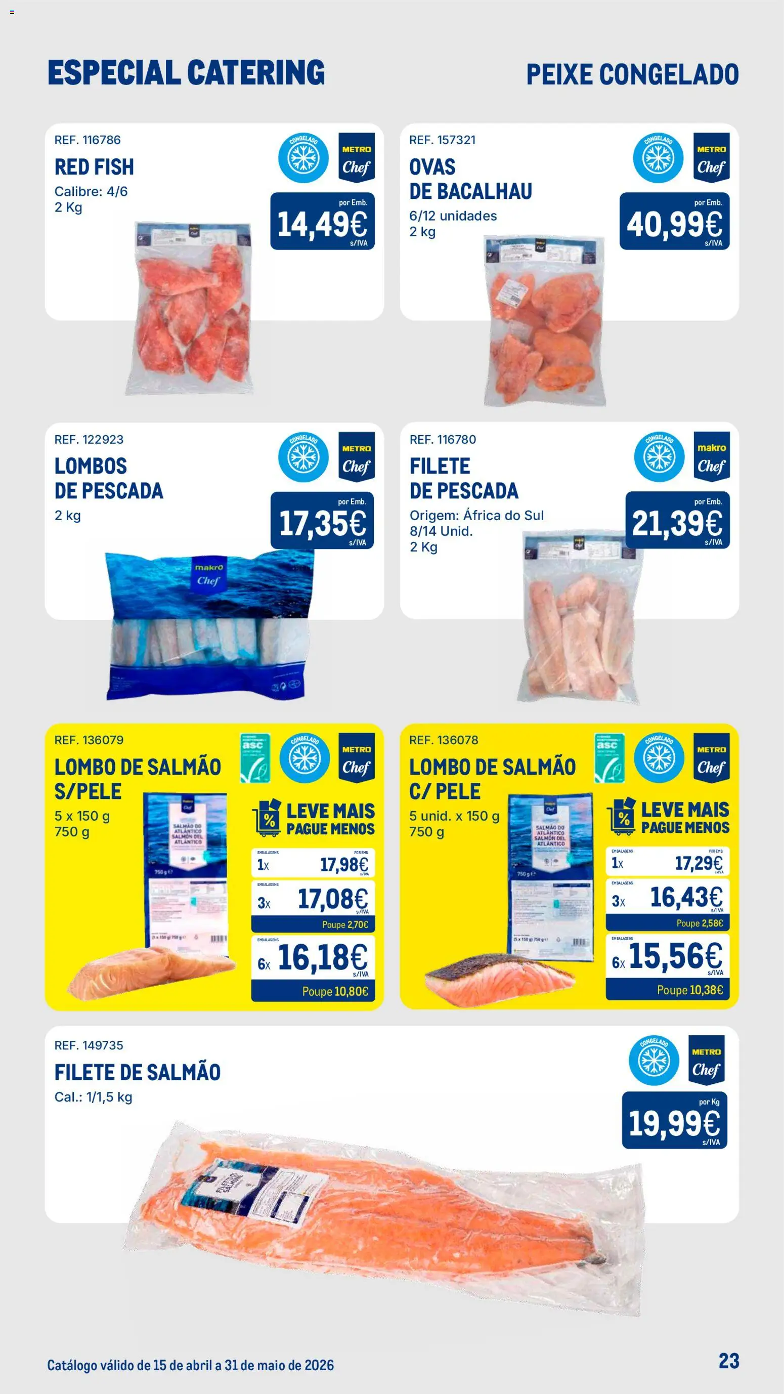 Makro Especial Catering │ válido de 15.04.2026 | Página: 23 | Produtos: Bacalhau, Pescada, Salmão, Peixe