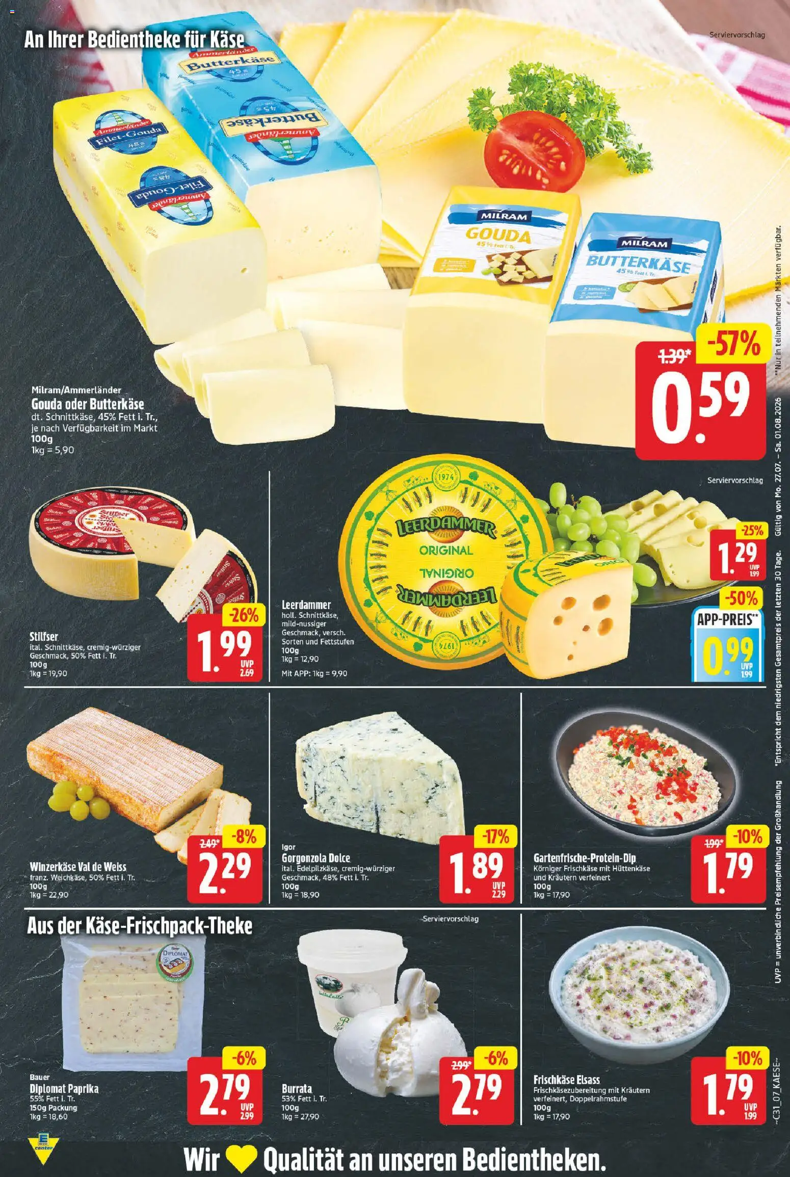 E center Prospekt – gültig ab 27.07.2026 | Seite: 7 | Produkte: Käse, Burrata, Paprika, Hüttenkäse