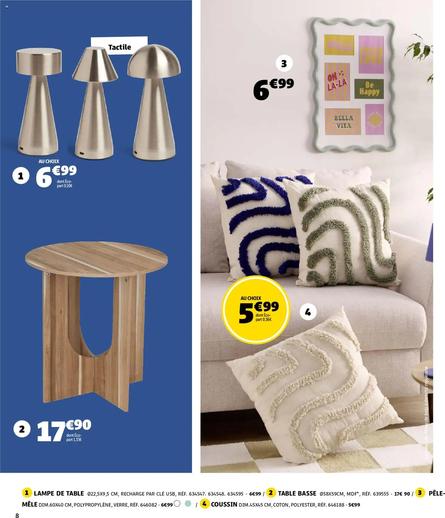 {H1} | Page: 8 | Produits: Clé, Table basse, Table, Lampe