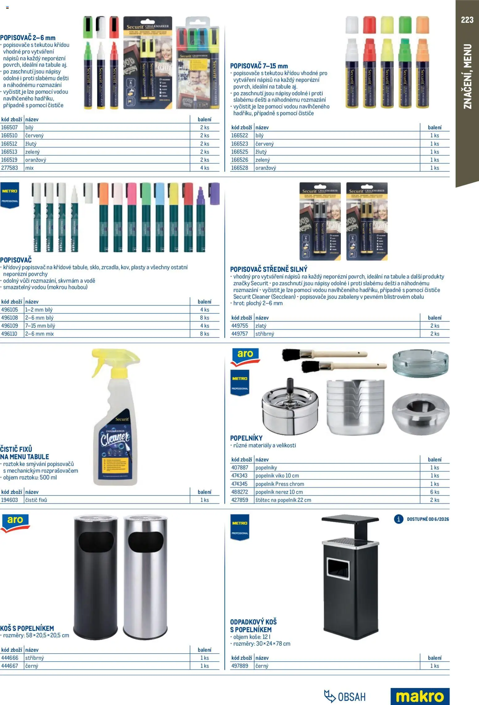 Makro leták - Gastro vybavení a zařízení od 01.02.2026 | Strana: 223 | Produkty: Tabule, Chia, Popisovač, Odpadkový koš