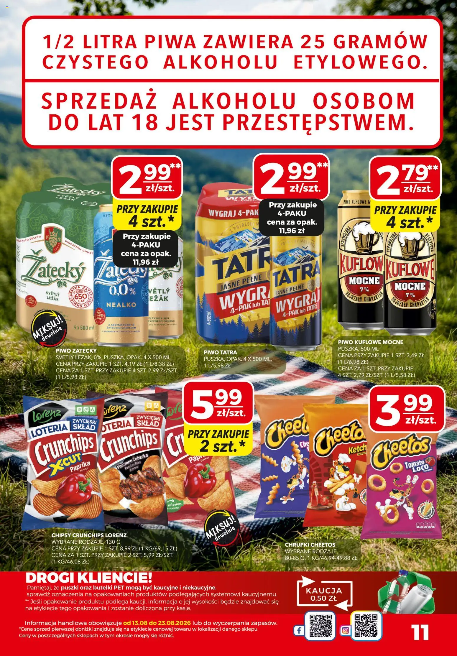 Top Market gazetka od 13.08.2026 | Strona: 11 | Produkty: Żeberka, Chipsy, Leżak, Piwo