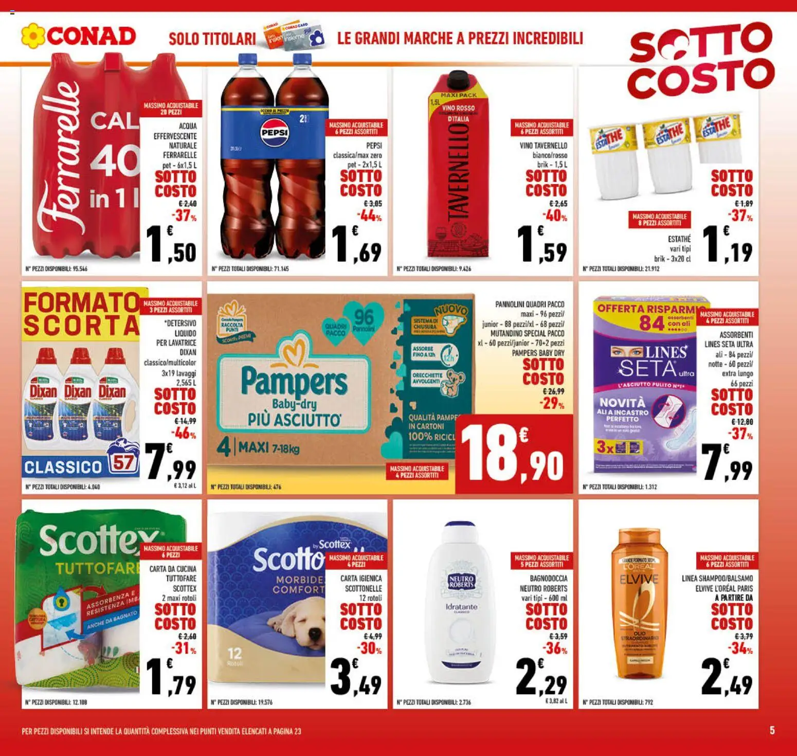Volantino Conad del 04.06.2026 | Pagina: 5 | Prodotti: Shampoo, Carta igienica, Orecchiette, Ferrarelle