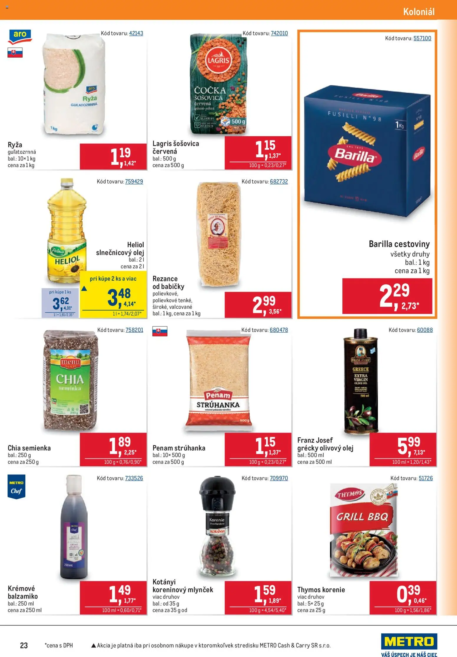 Nové Metro akcie – leták je platný od 03.06.2026 | Strana: 23 | Produkty: Fusilli, Ryža, Cestoviny, Mlynček