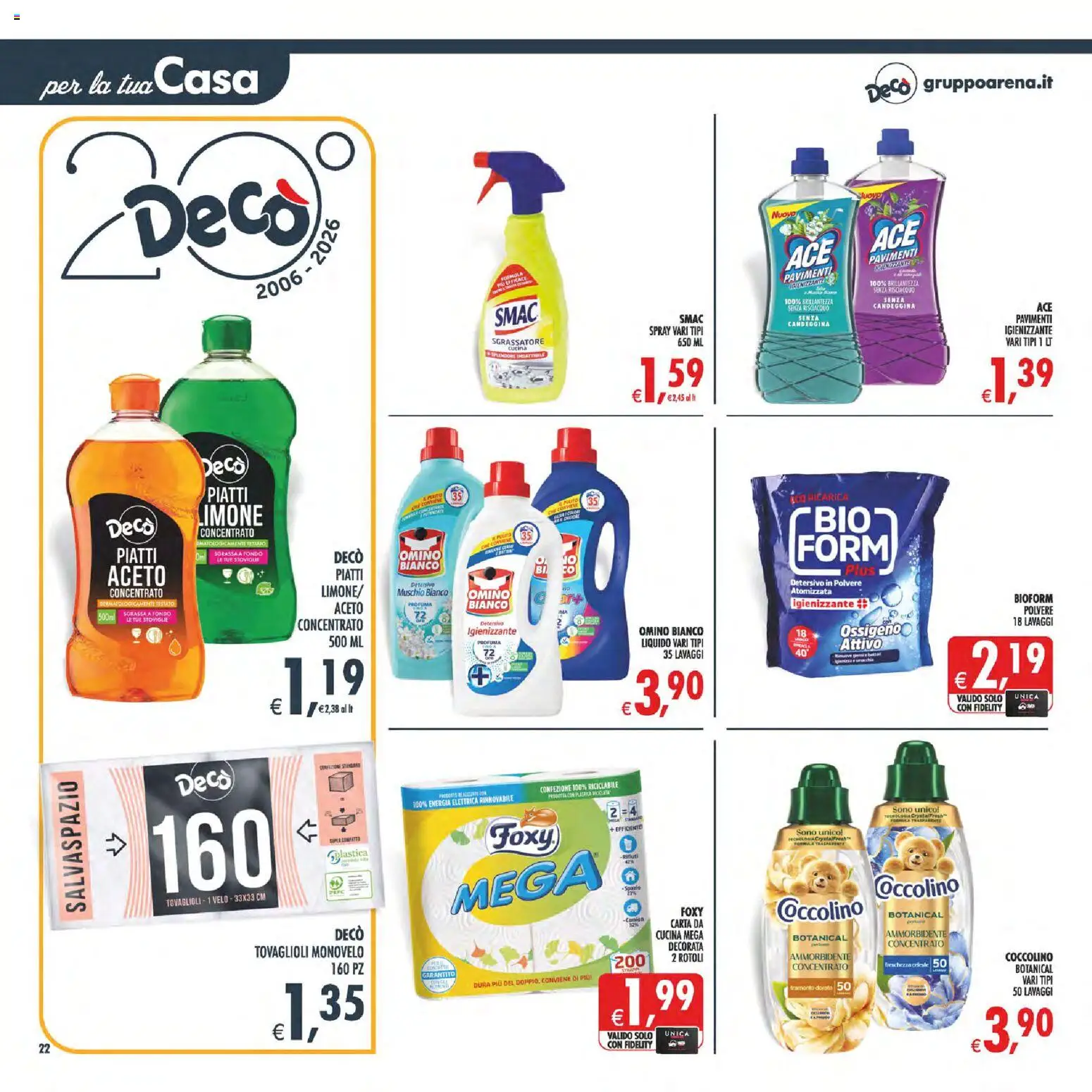 Volantino Decò del 11/08/2026 | Pagina: 22 | Prodotti: Detersivo in polvere, Ammorbidente, Limone, Aceto bianco